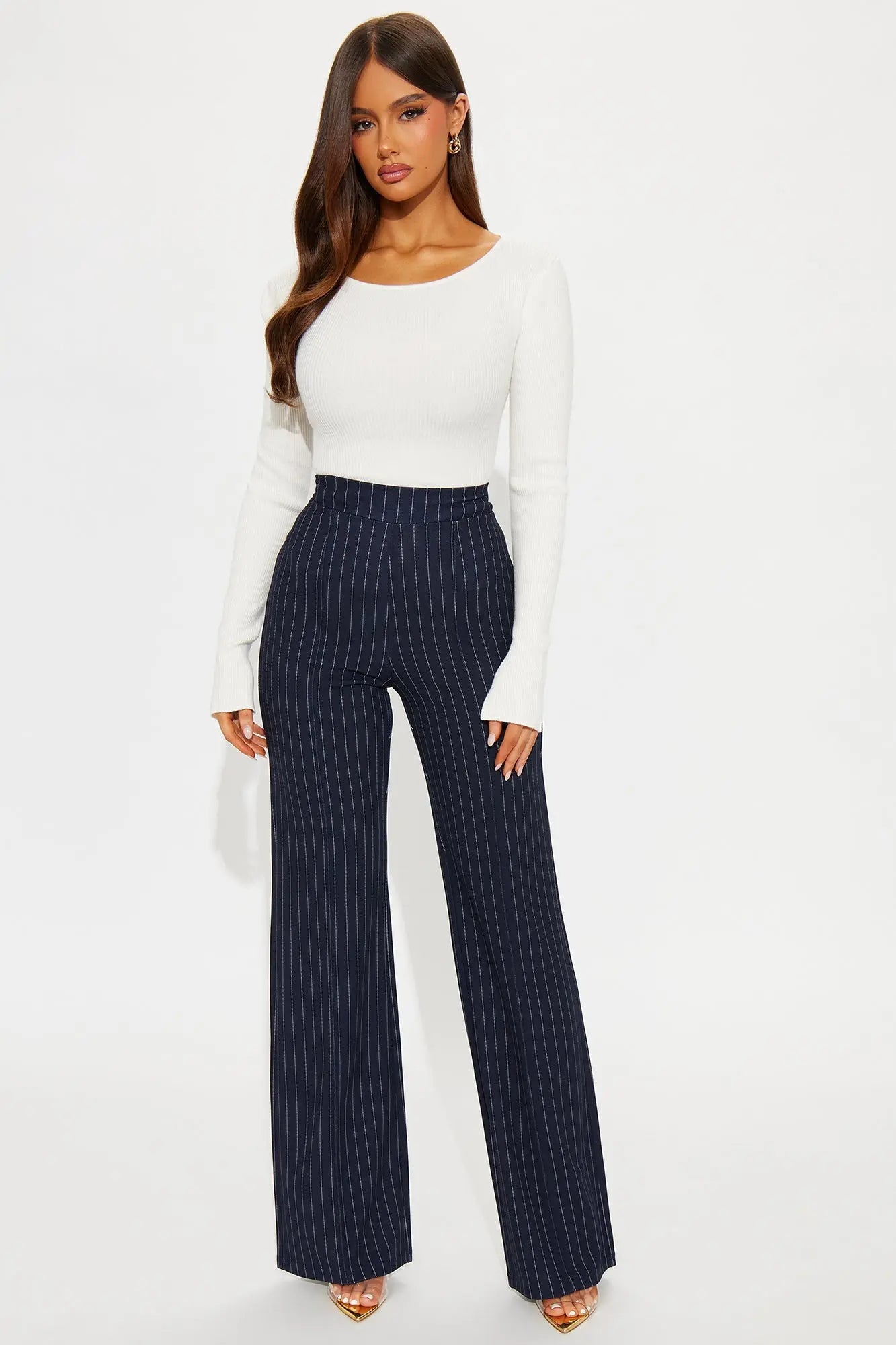 Victoria High Waisted Dress Pant Pinstripe - Navy/combo