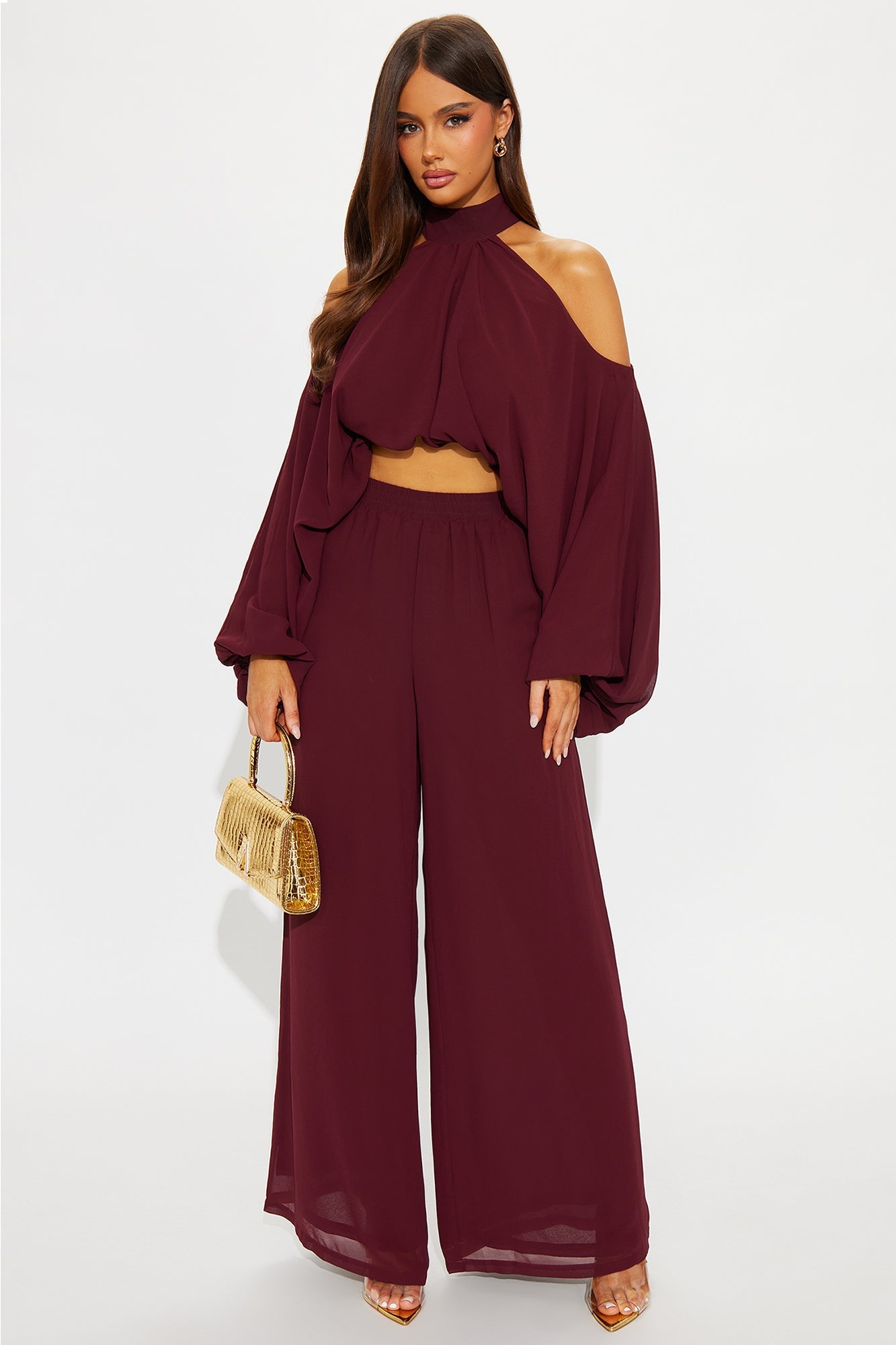 Dream Of Me Chiffon Pant Set - Burgundy
