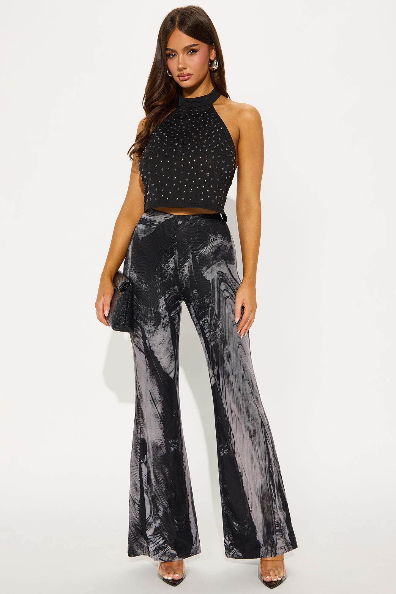 Mood Change Marbled Mesh Flare Pant 32″ - Grey/combo