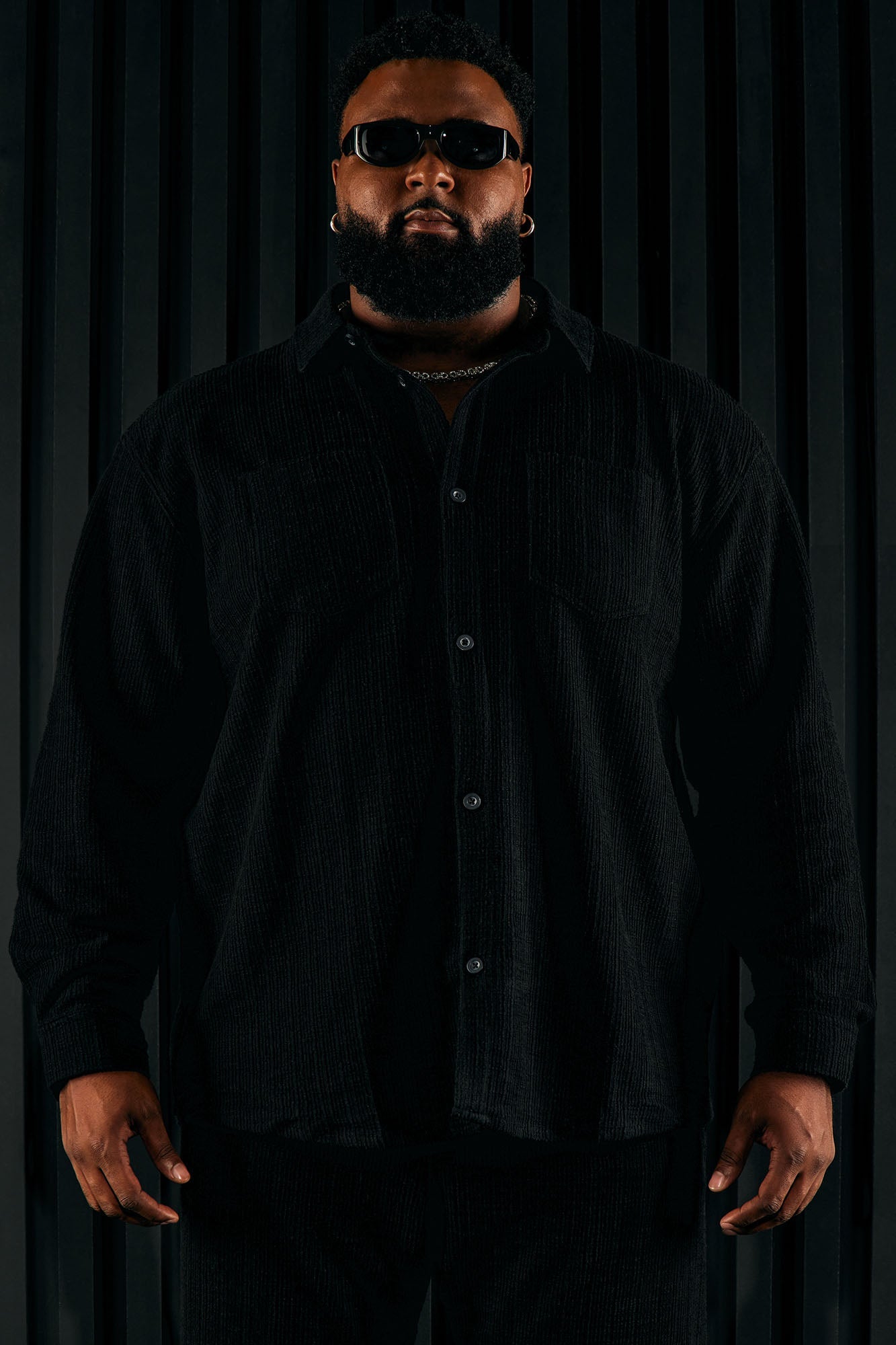 Dean Textured Long Sleeve Button Up Shirt - Black