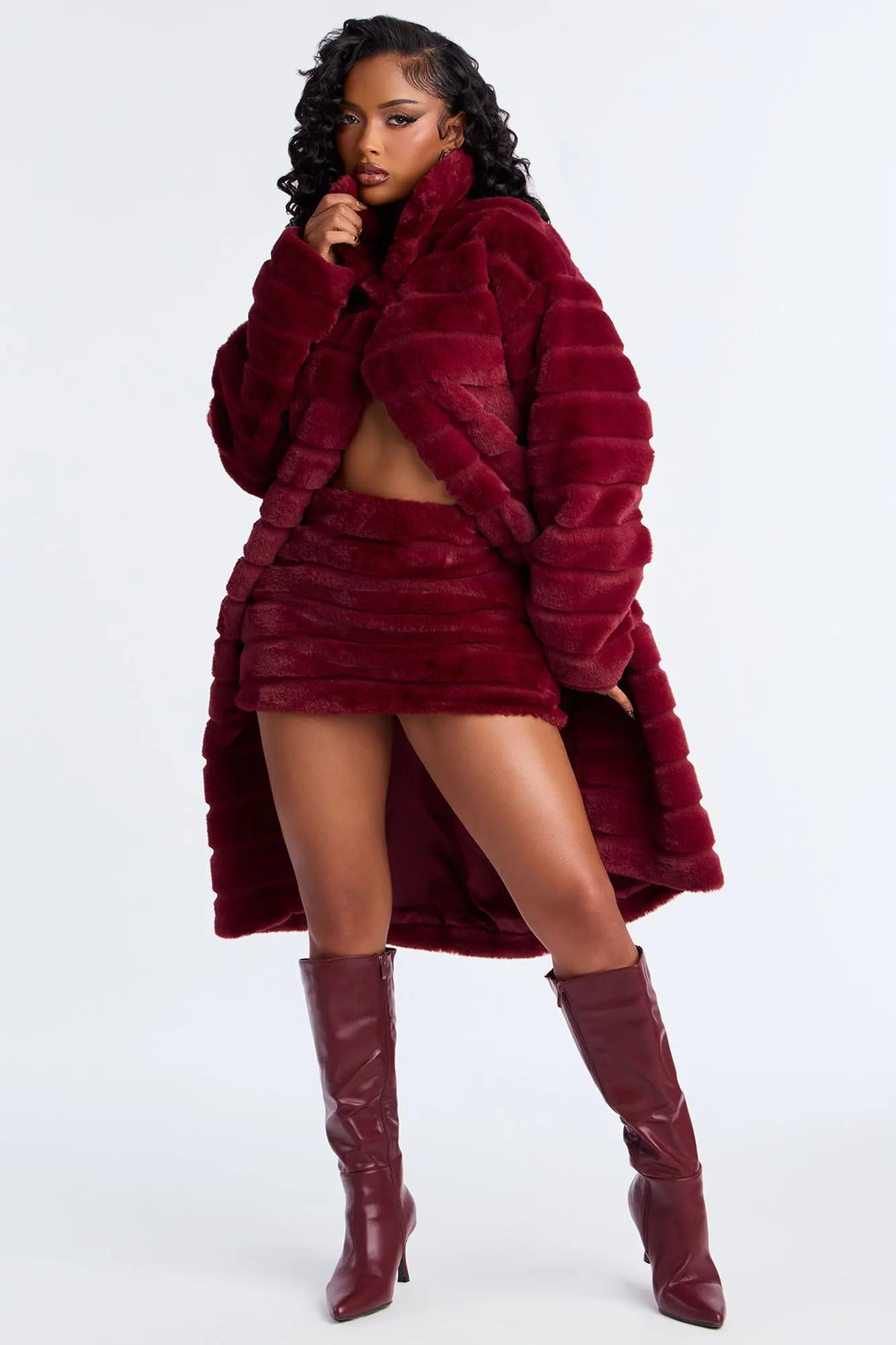 Paloma Faux Fur Micro Mini Skirt - Burgundy