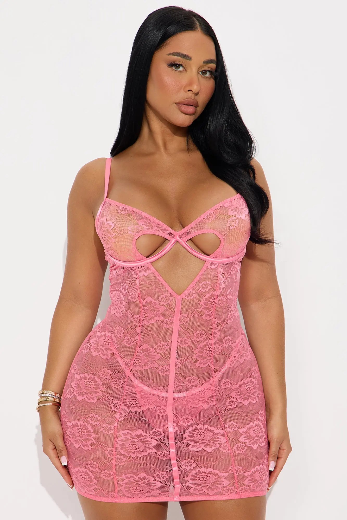 That Girl Lace Keyhole 2 Piece Chemise - Pink