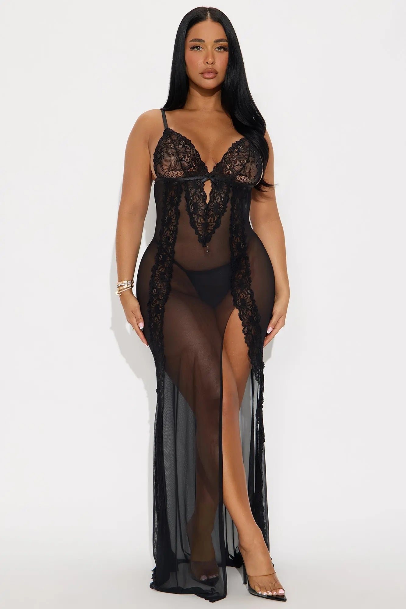 Best Kept Secret Mesh Maxi Gown - Black