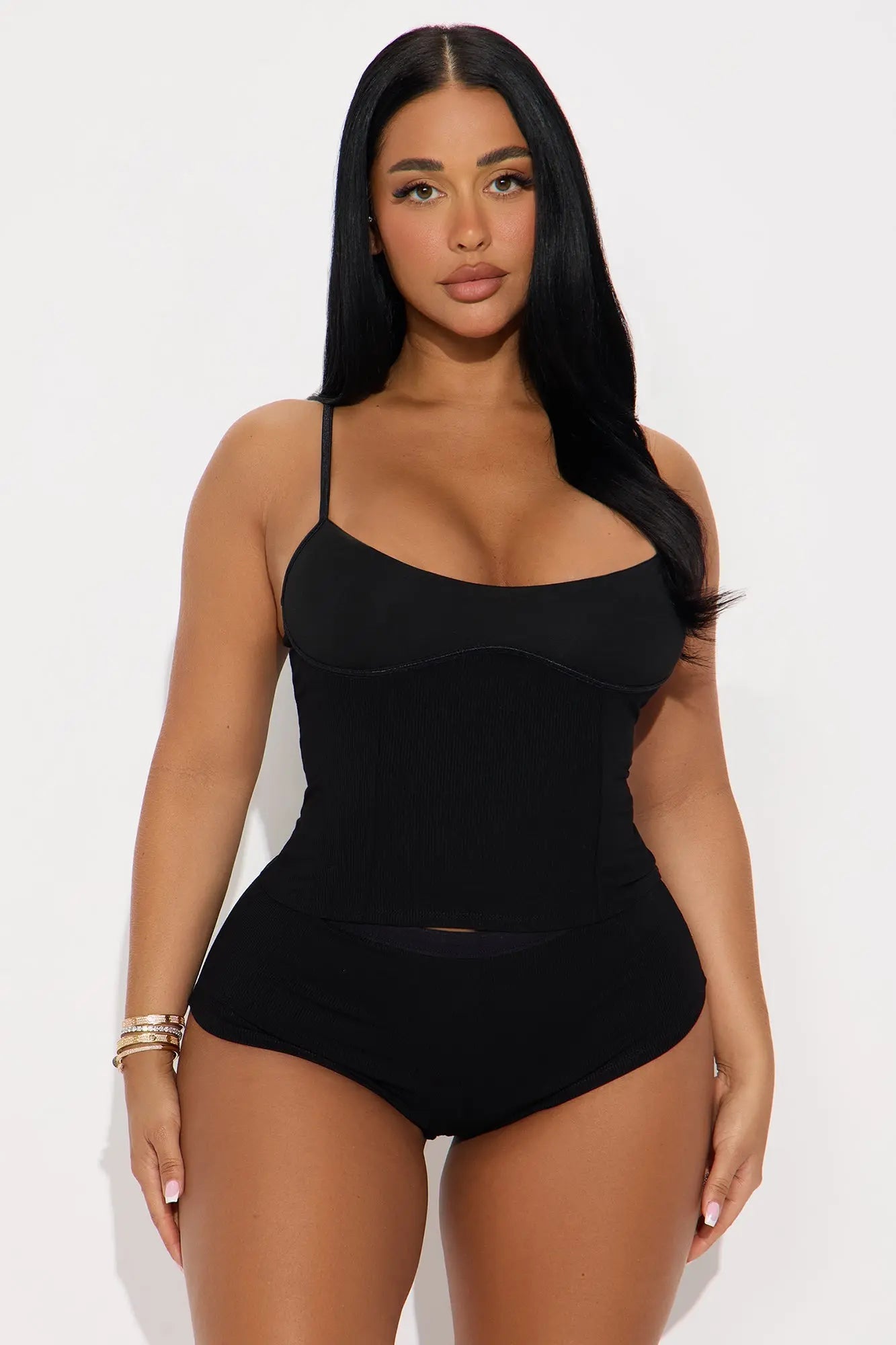 Comfortable With You Cami Panty Ribbed Underwire 2 Piece Set - Black