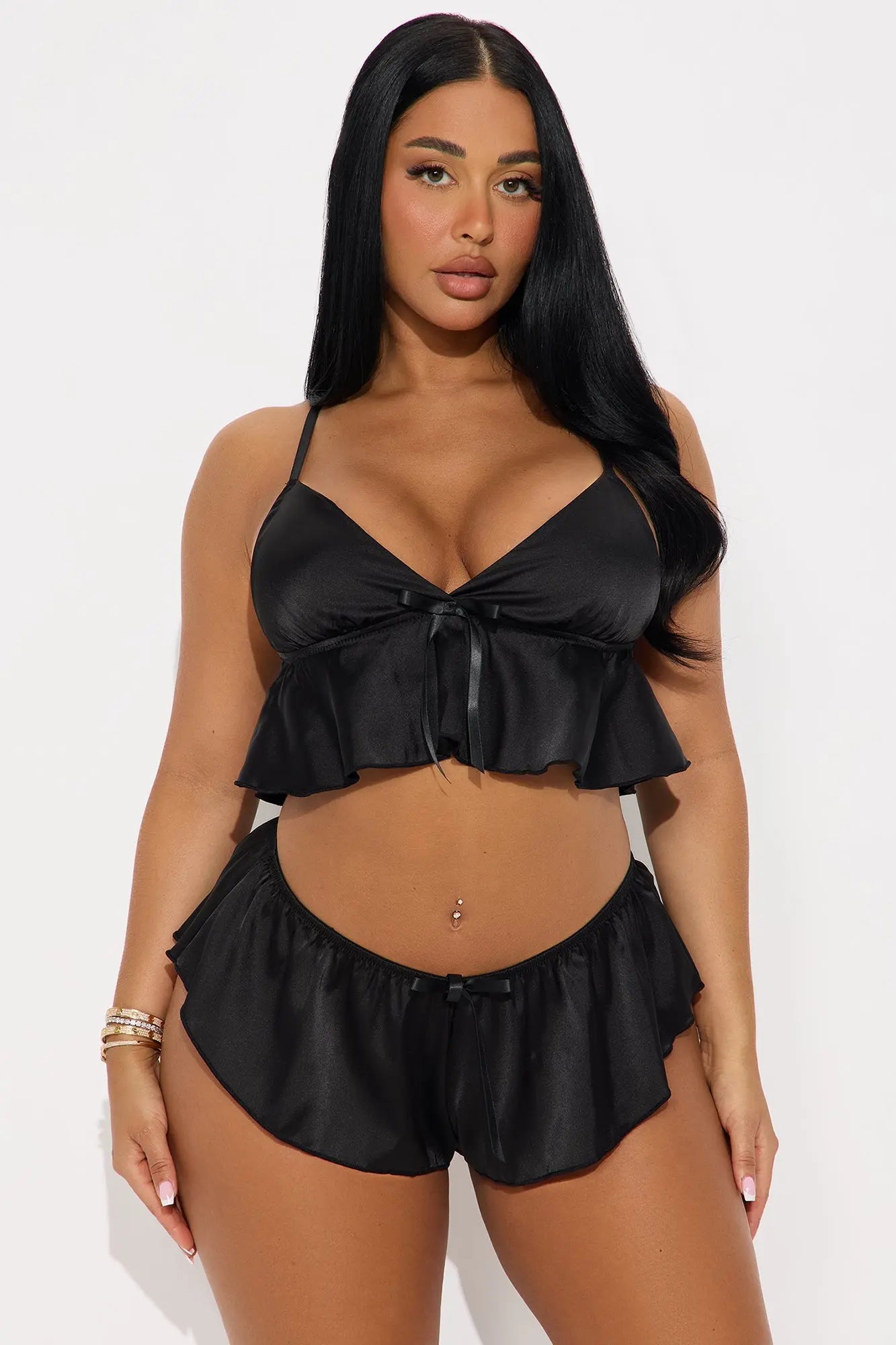 Lovely Romance Satin Cami Short 2 Piece Set - Black