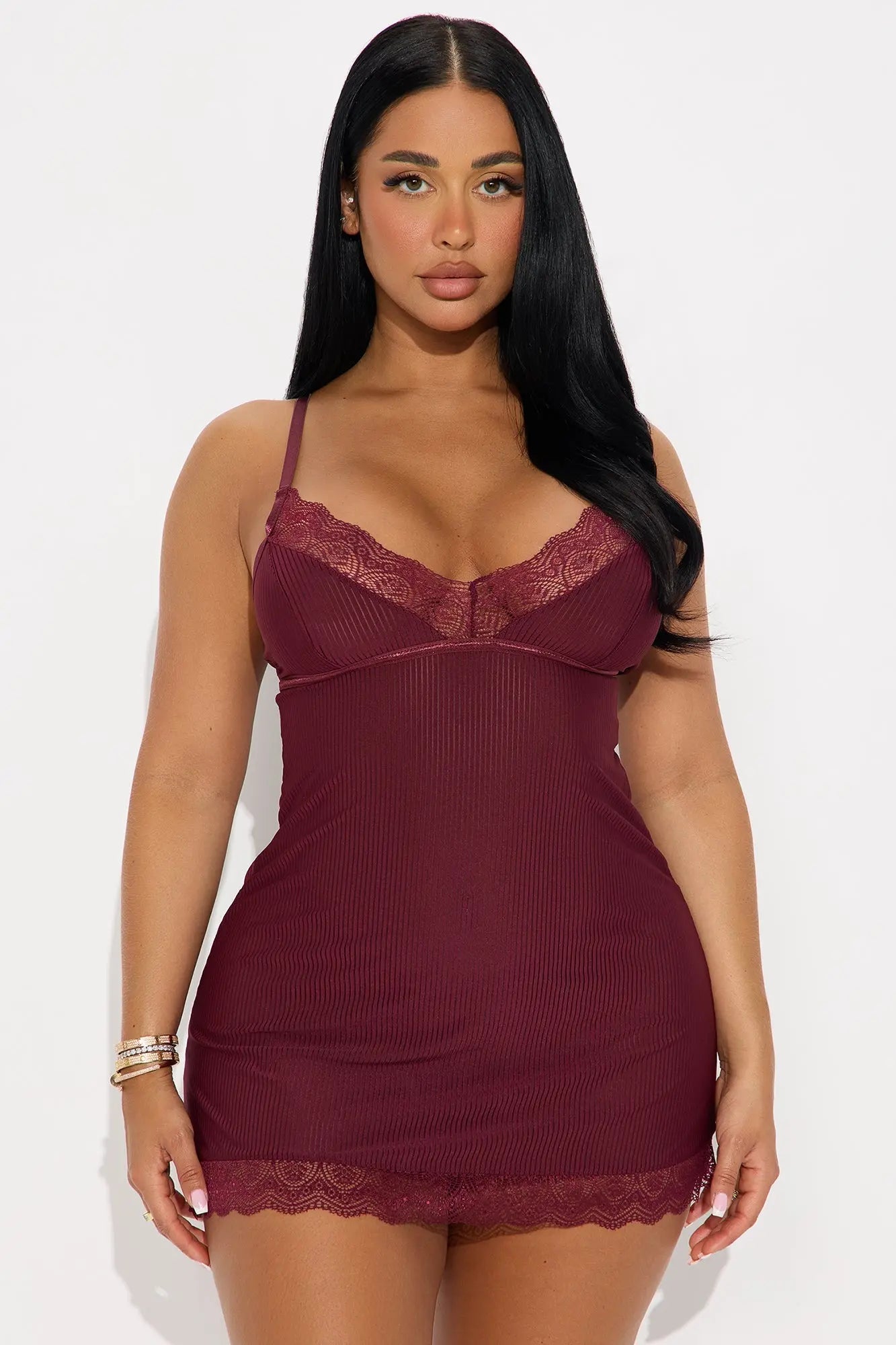 Never Ever Ribbed Babydoll - Burgundy