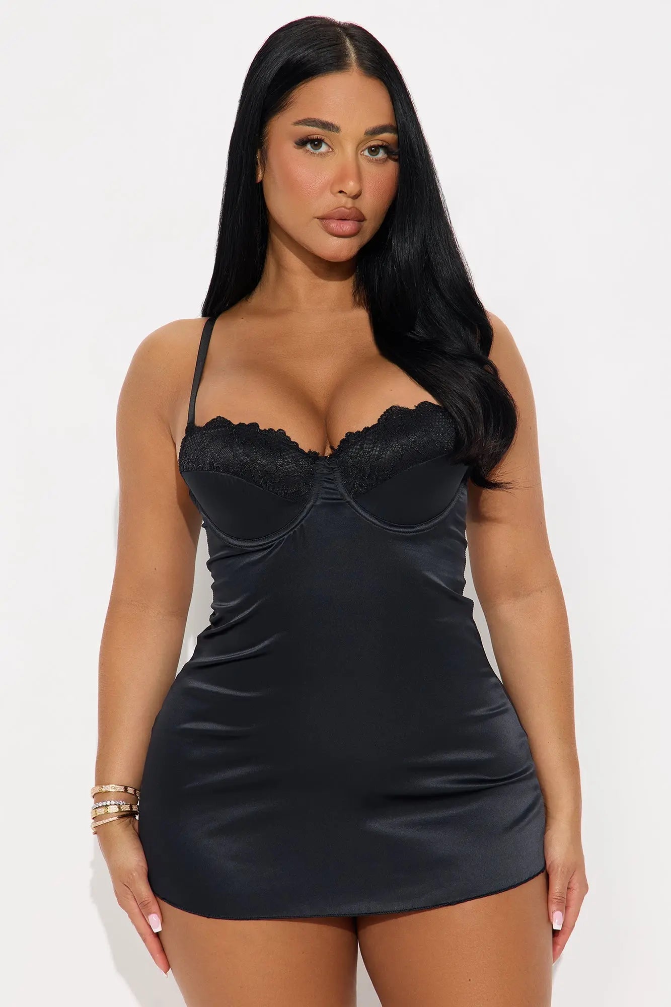 Secret Night Out Satin Babydoll - Black