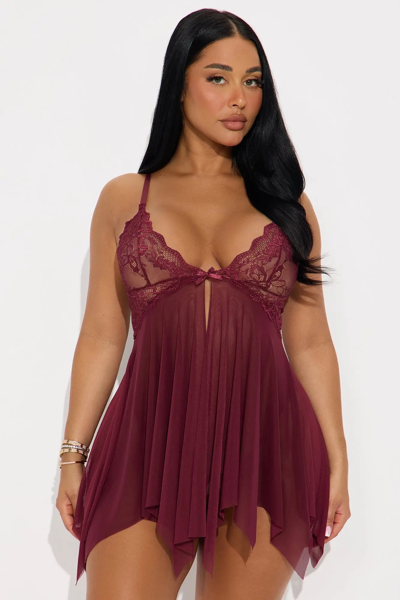 Tired Of Teasing Flyaway Babydoll - Burgundy