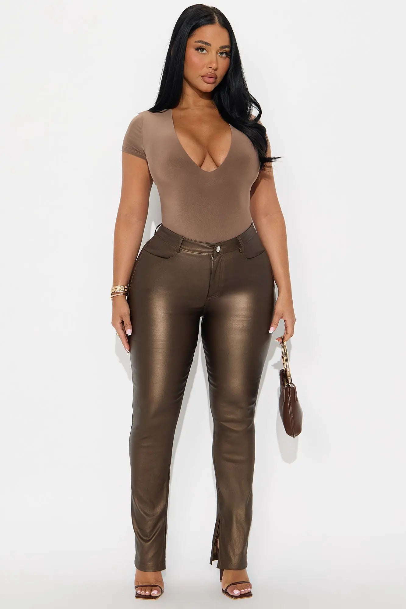 Gia Faux Leather Skinny Pant - Bronze