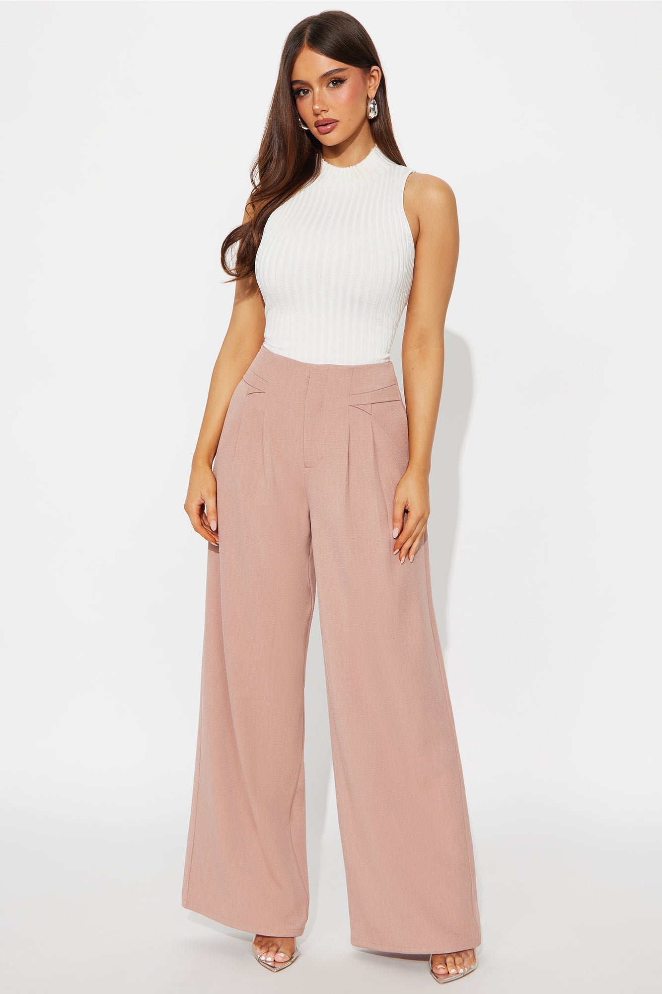 Level You Up Wide Leg Twill Pant 32″ - Mauve