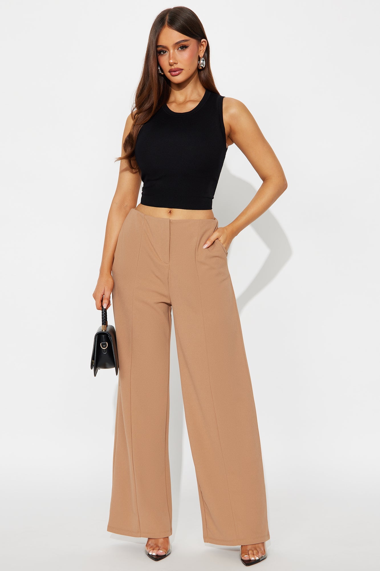 On A Conference Call Wide Leg Trouser Pant 31 - Mocha
