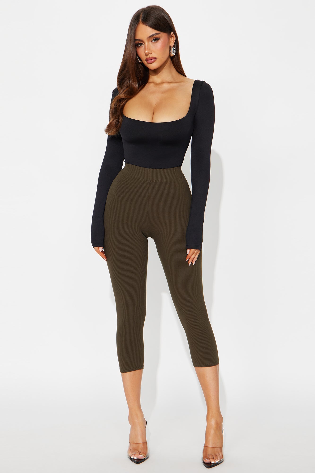 Tory Rib Heavy Contoured High Waisted Capri Legging - Olive