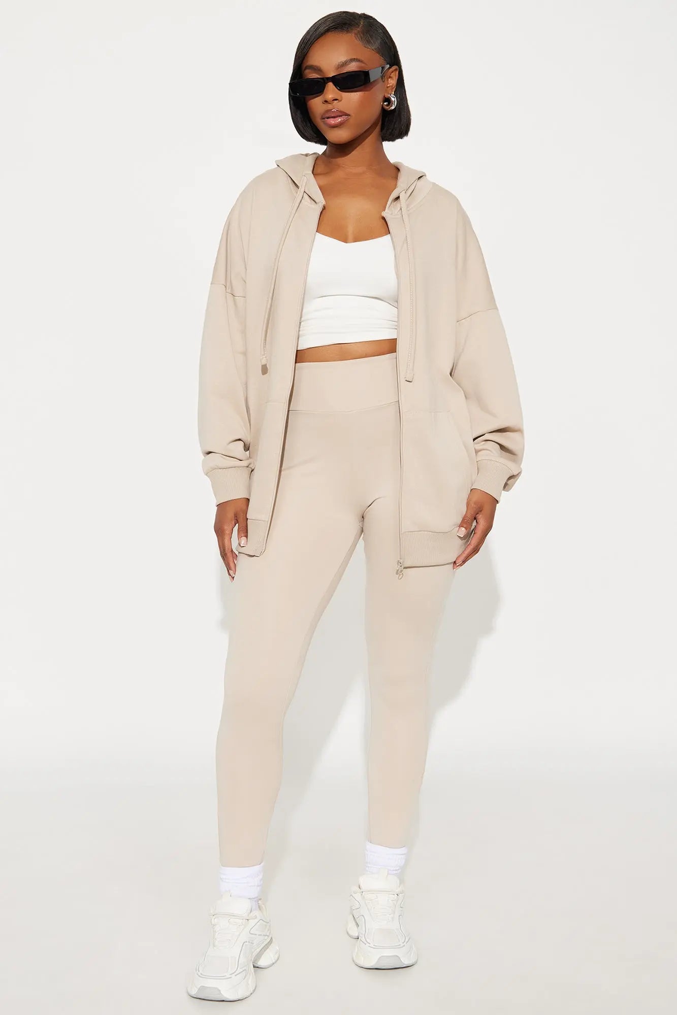 Beckham Zip Up Fleece Pant Set - Stone