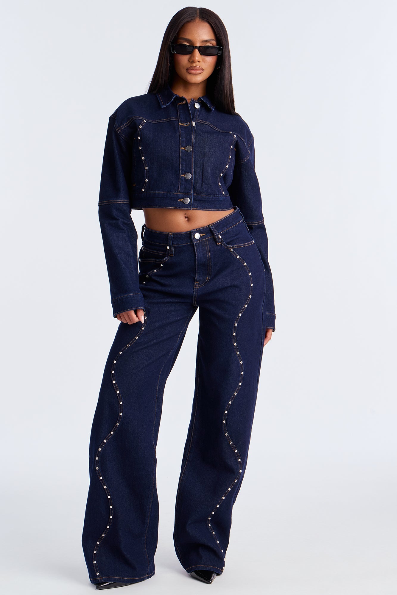 In Waves Studded Denim Jacket - Dark Wash