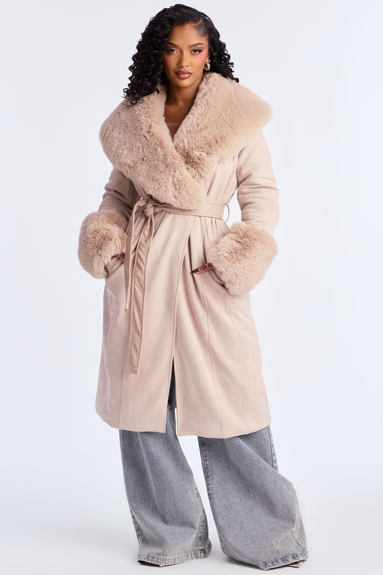 Delaney Belted Wool Trench Coat - Beige