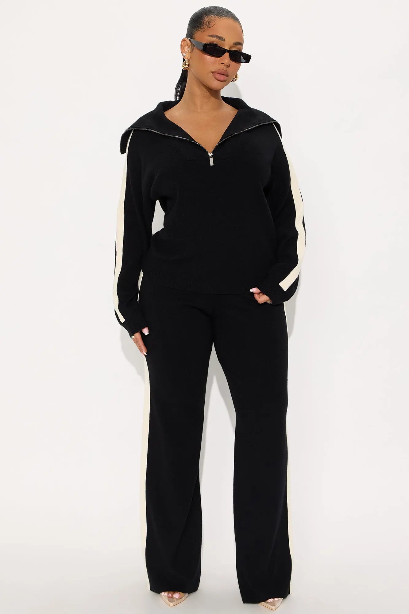 Carmen Quarter Zip Sweater Pant Set - Black
