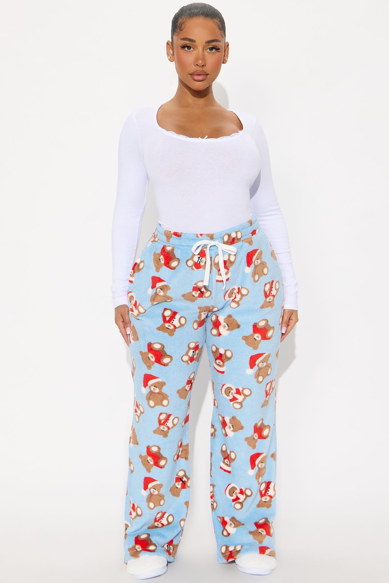 Cozy Bear Plush PJ Pants - Light Blue