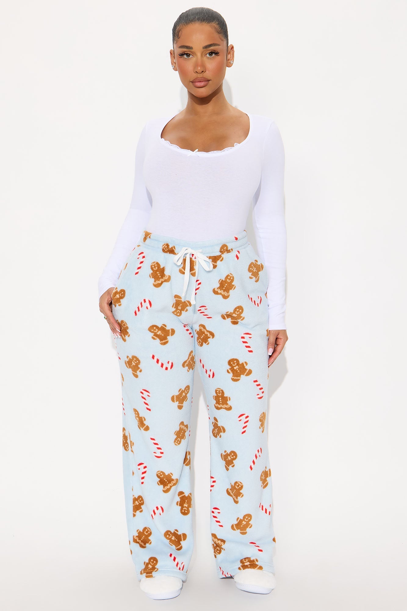 Gingerbread Holiday Plush PJ Pants - Light Blue