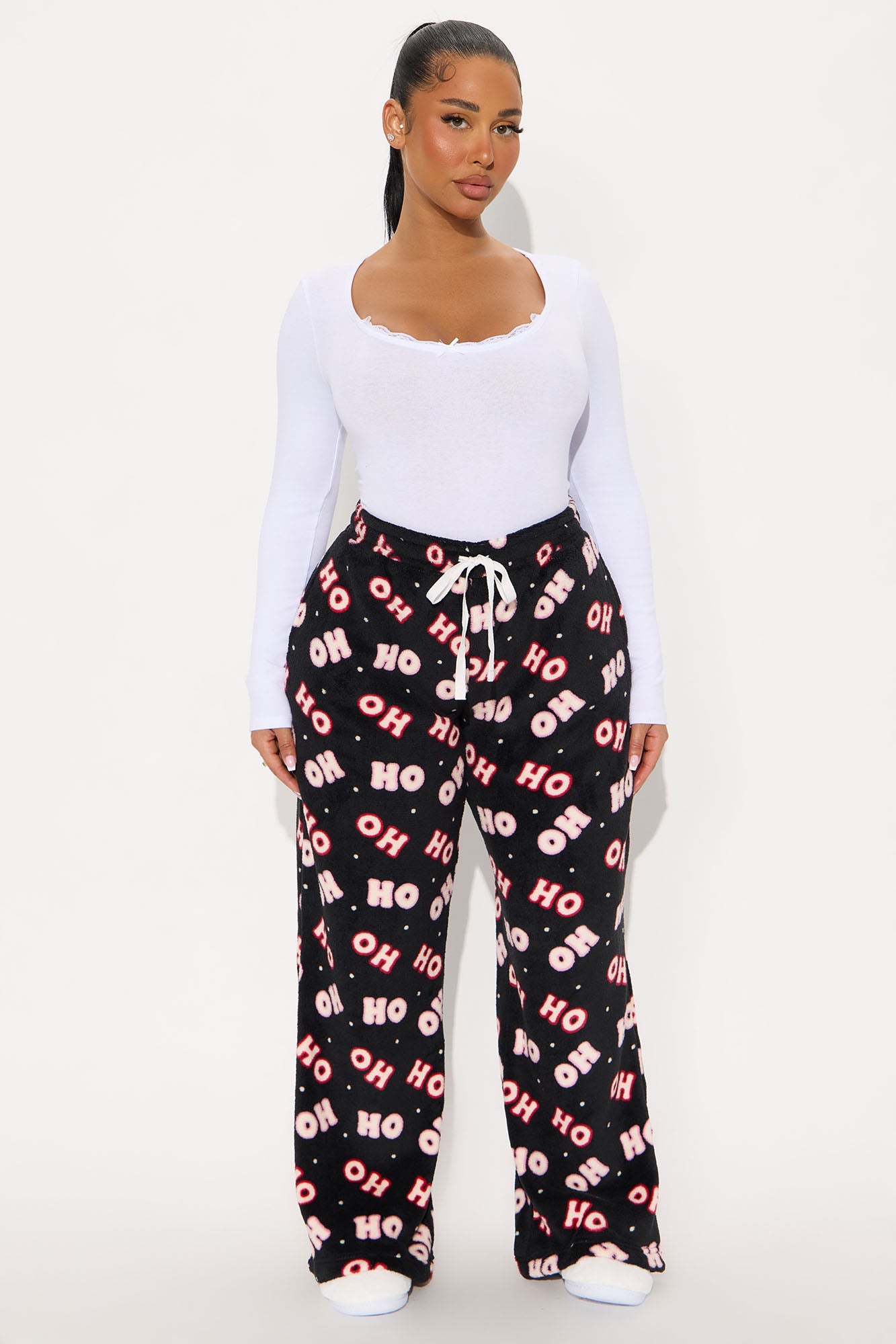 Santa HoHoHo Plush PJ Pants - Black/combo