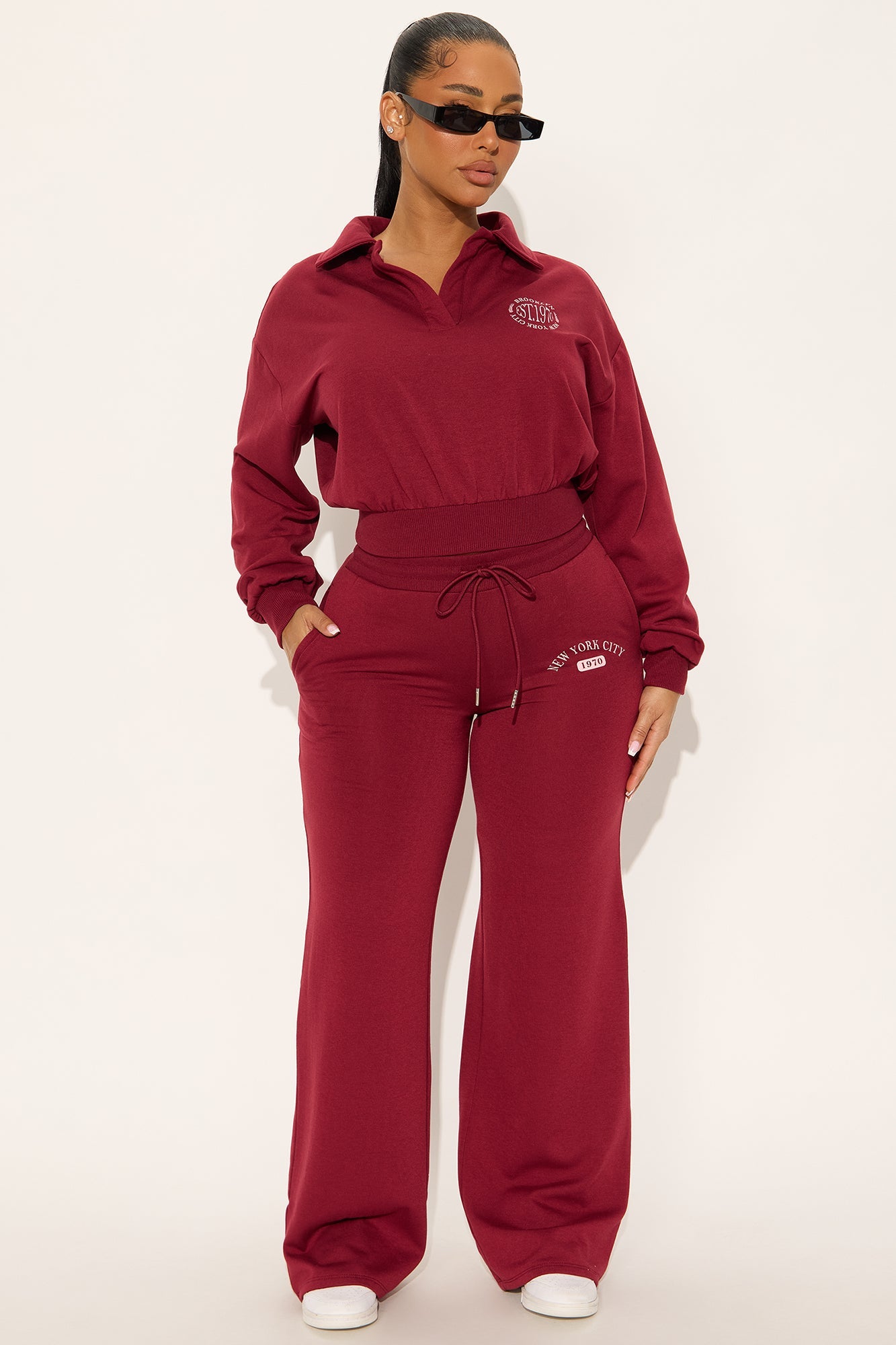 Uptown Ease Fleece Pant Set - Burgundy