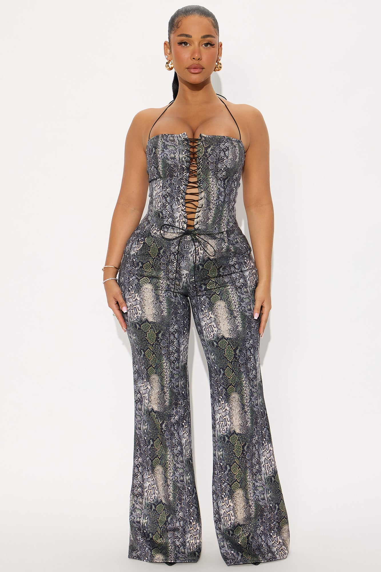 Stay With Me Faux Suede Halter Top Pant Set - Black/combo