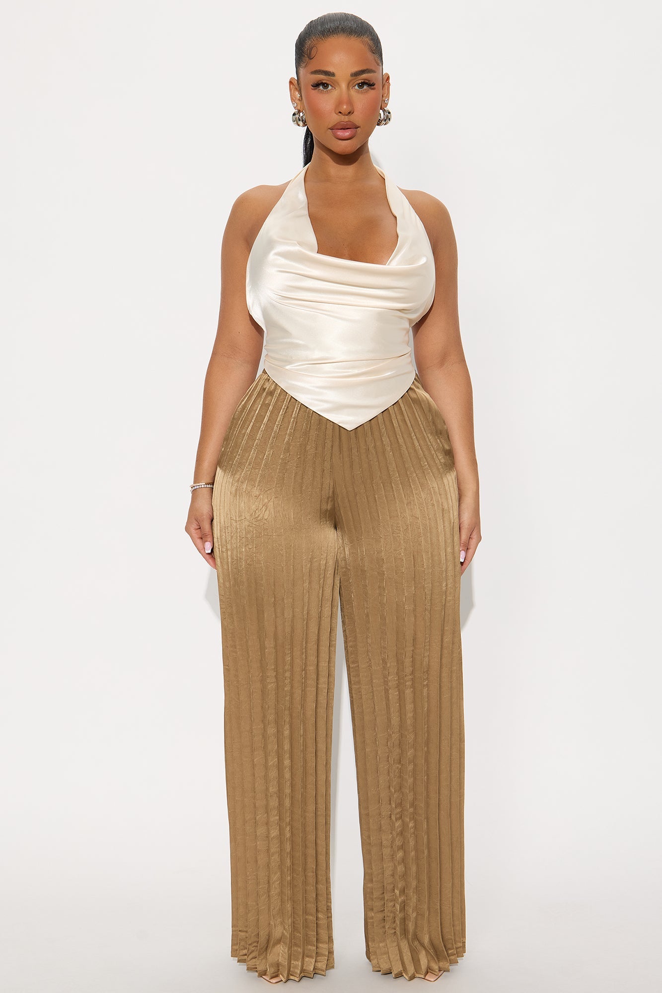 Let's Go Babe Satin Wide Leg Pant 32 - Bronze