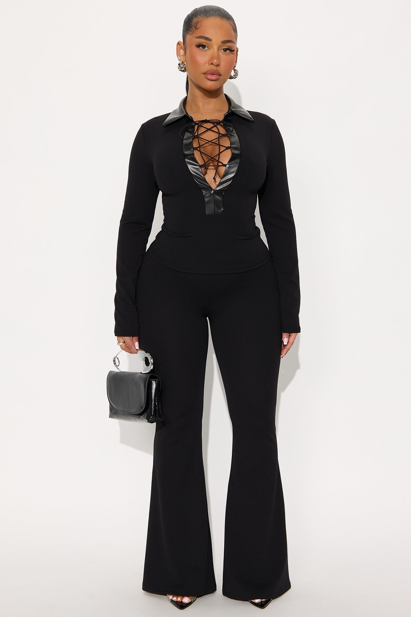 Odette Lace Up Pant Set - Black