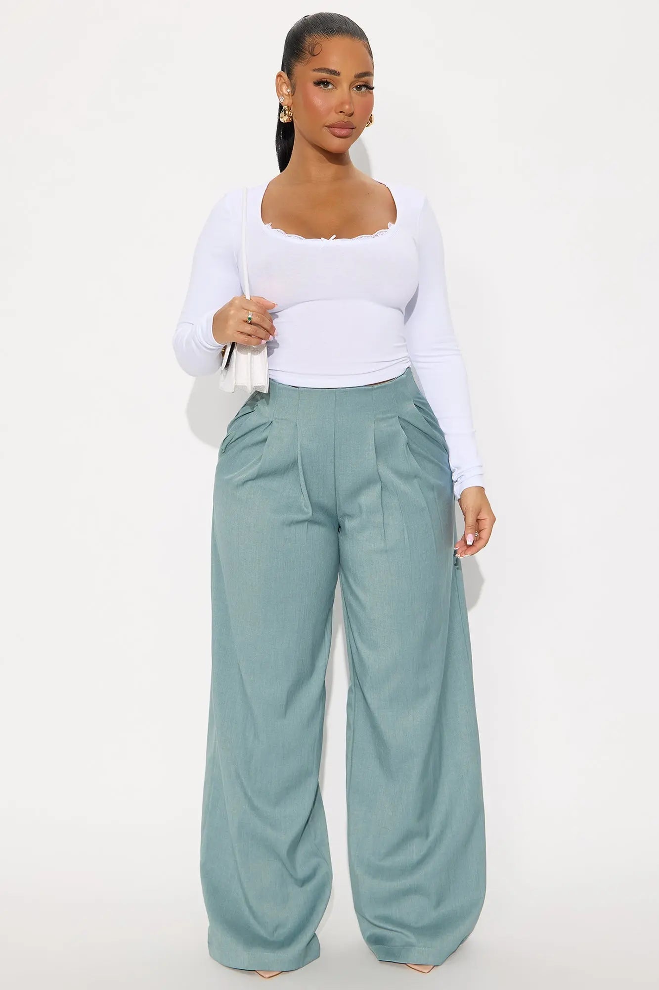 Nicole Wide Leg Trouser Pant 33 - Blue
