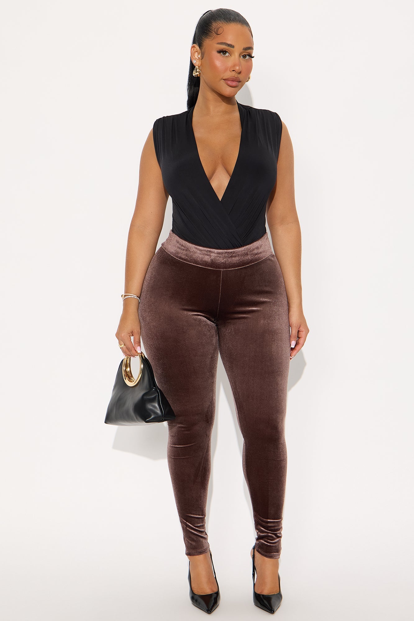 Remina High Rise Velvet Legging - Chocolate