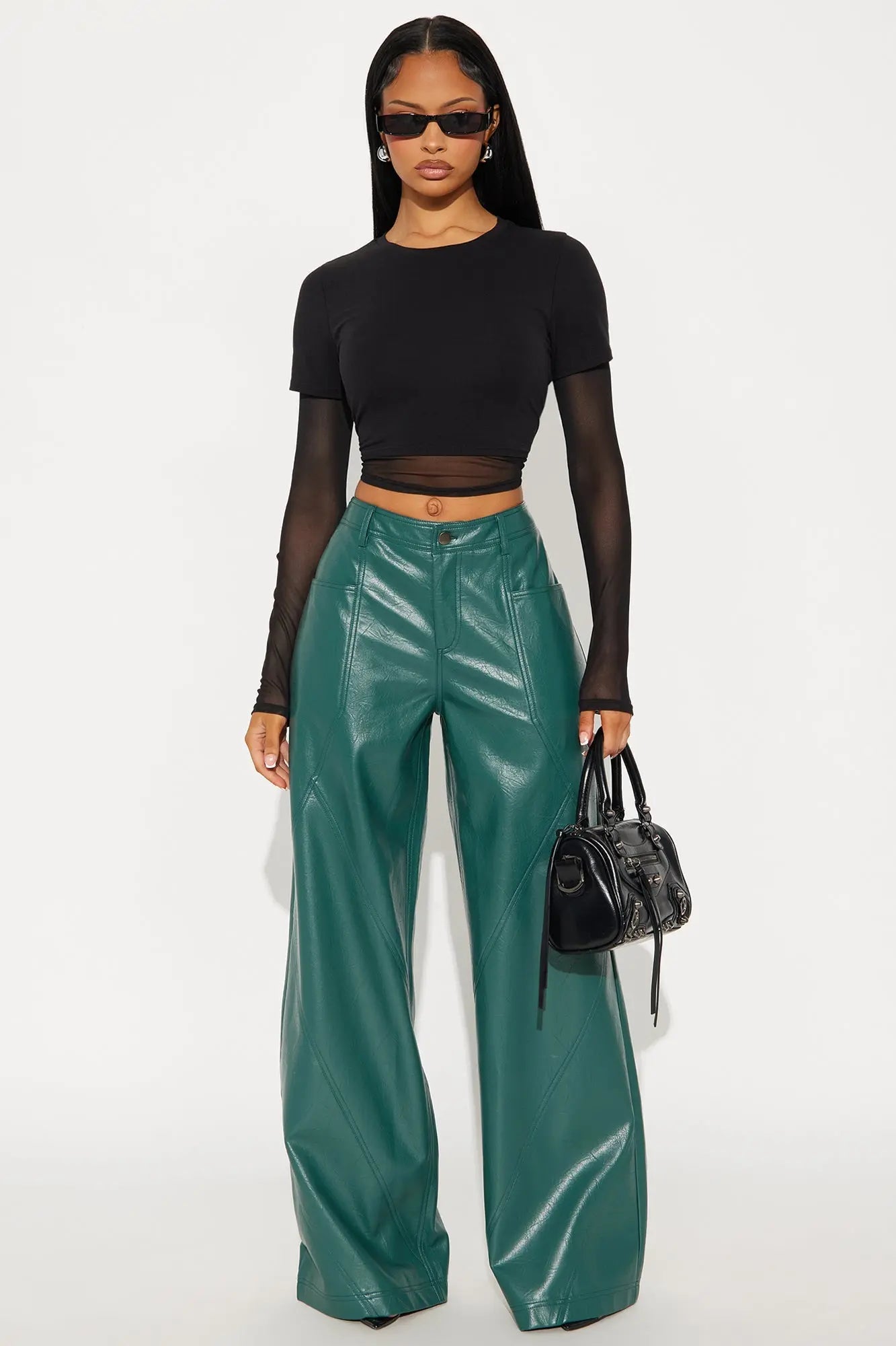 Bad Vibes Faux Leather Flare Pant 33″ - Teal
