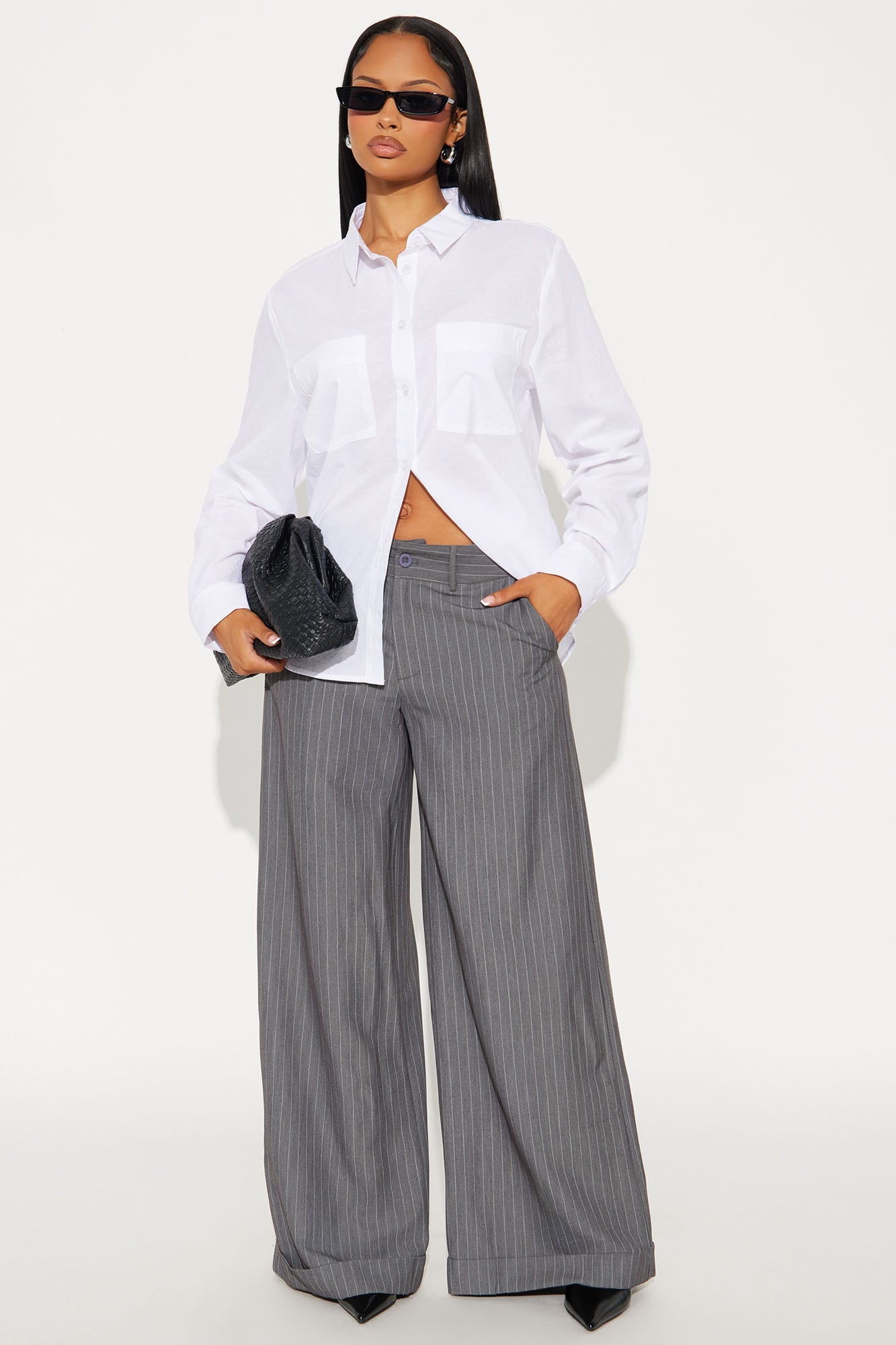 Bossed Up Cuffed Pinstripe Trouser Pant 32″ - Charcoal