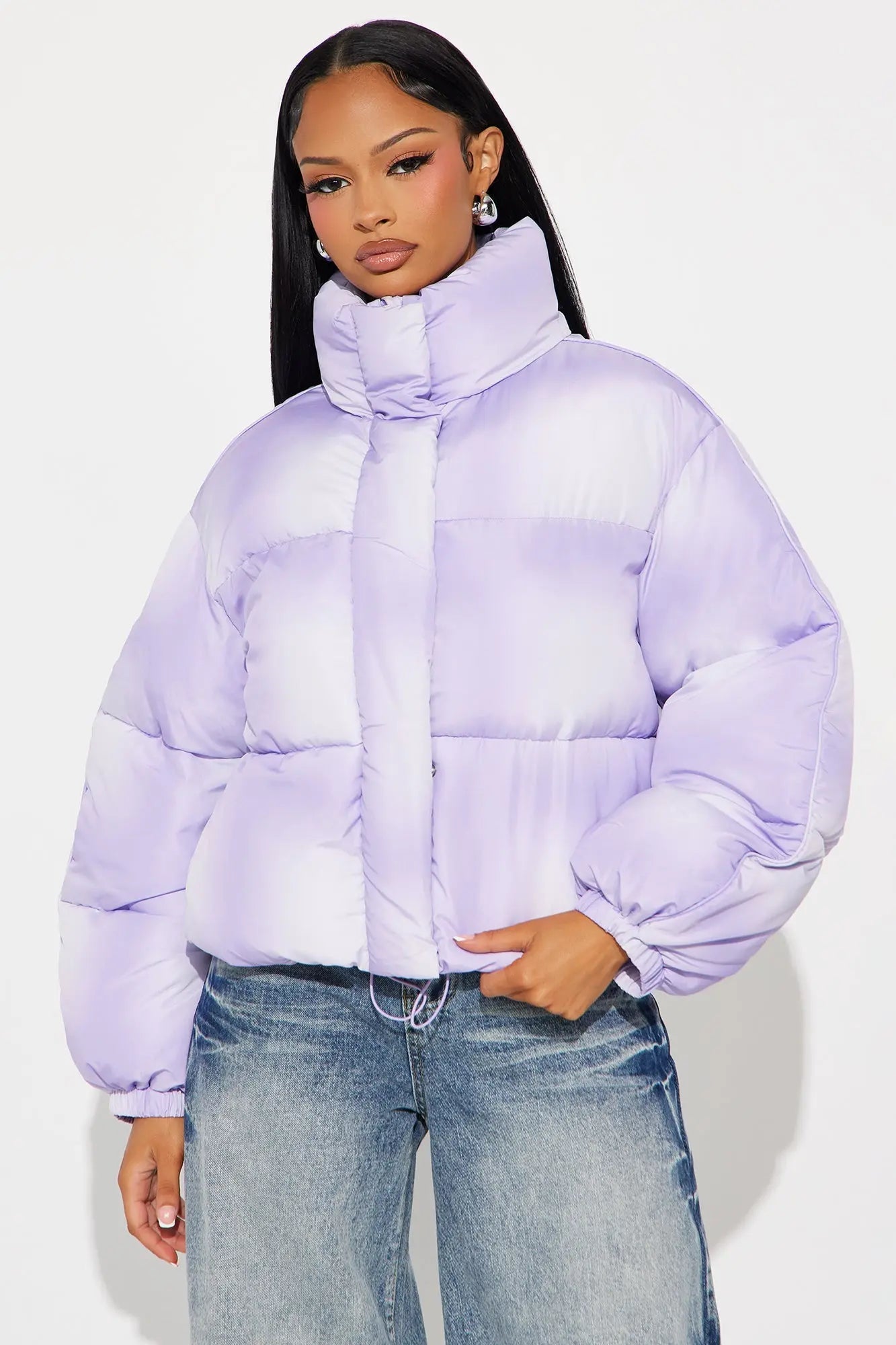Zoe Ombre Cropped Puffer Jacket - Lavender