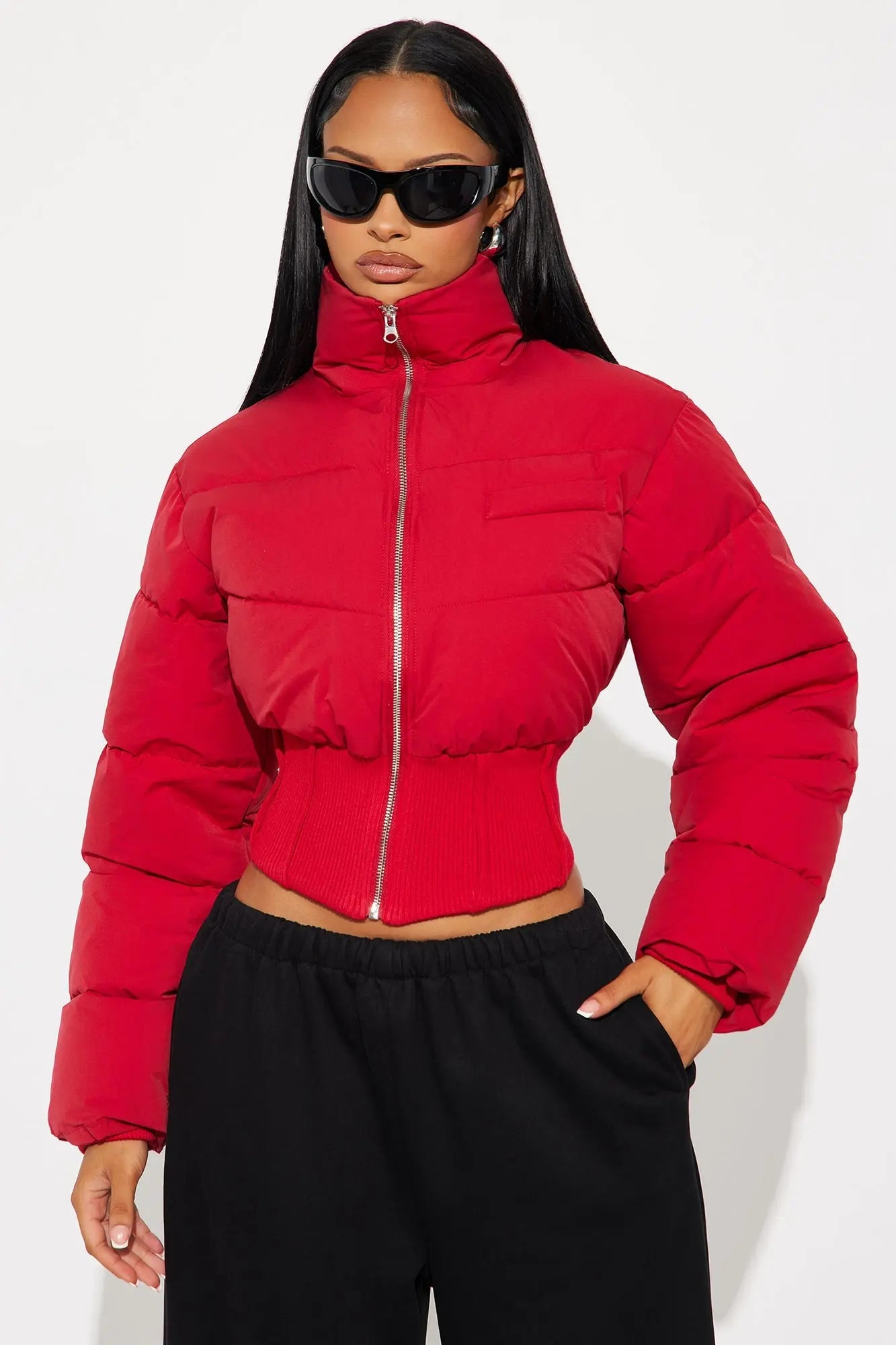 Cold Serve Corset Puffer Jacket - Red