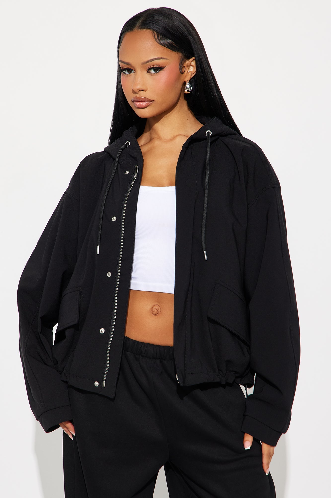 Aiden Nylon Blend Hooded Jacket - Black