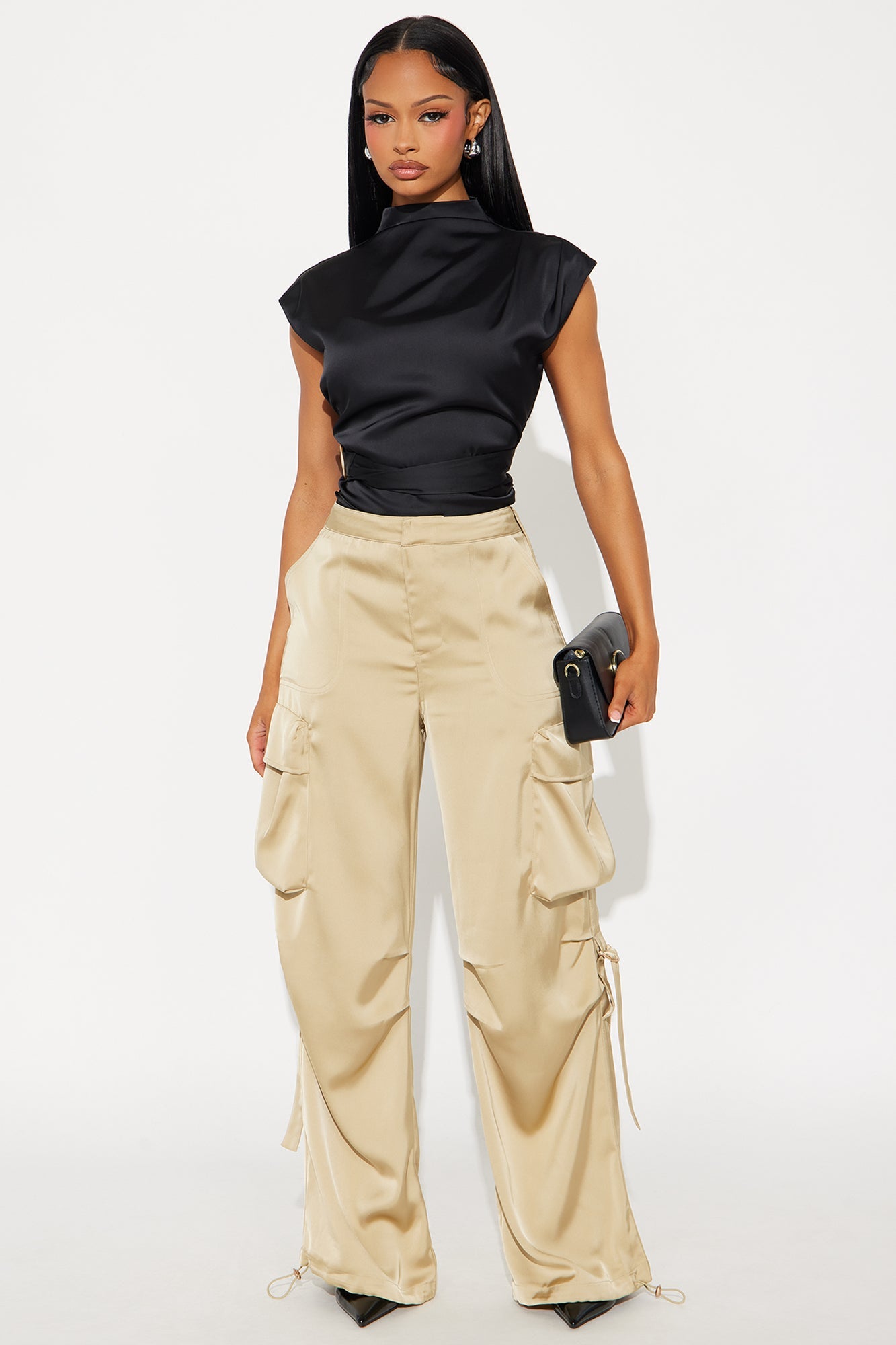 Carlee Satin Jogger Cargo Pant 32 - Gold