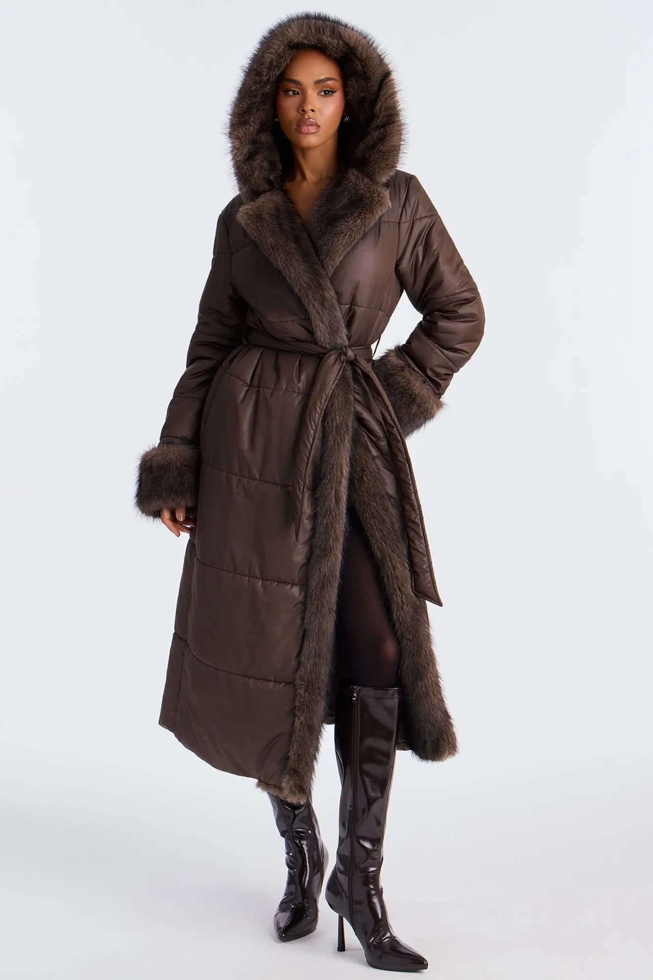 Cabin Escape Fur Trim Puffer Jacket - Chocolate