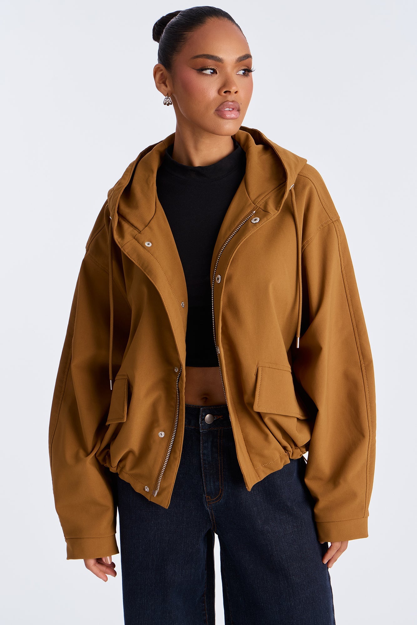 Aiden Nylon Blend Hooded Jacket - Cognac