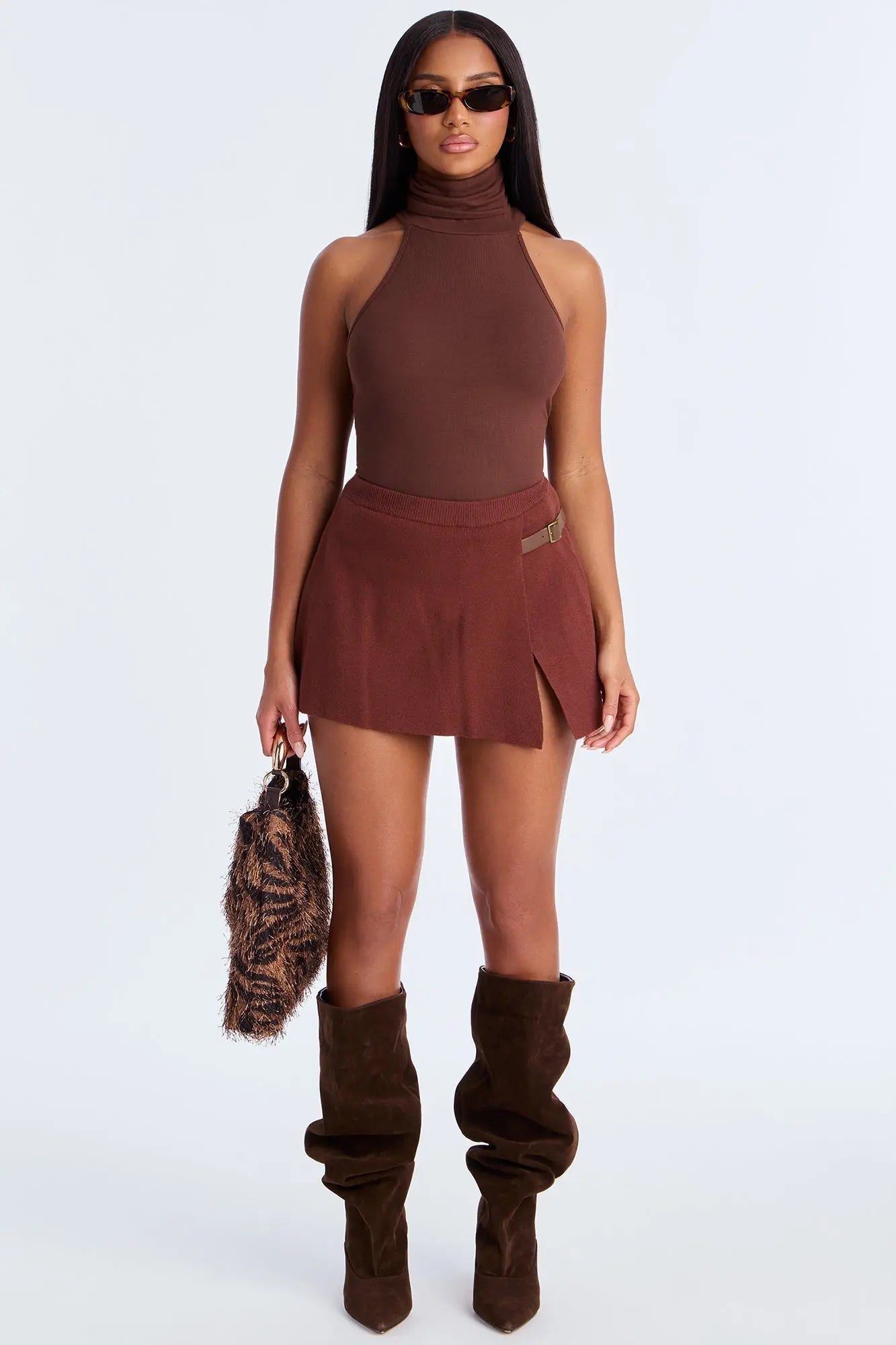 Fiona Micro Mini Wrap Skort - Brown