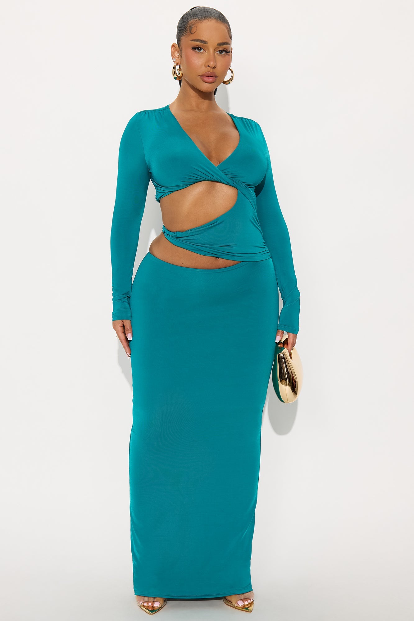 Pamela Cut Out Long Sleeve Maxi Dress - Teal