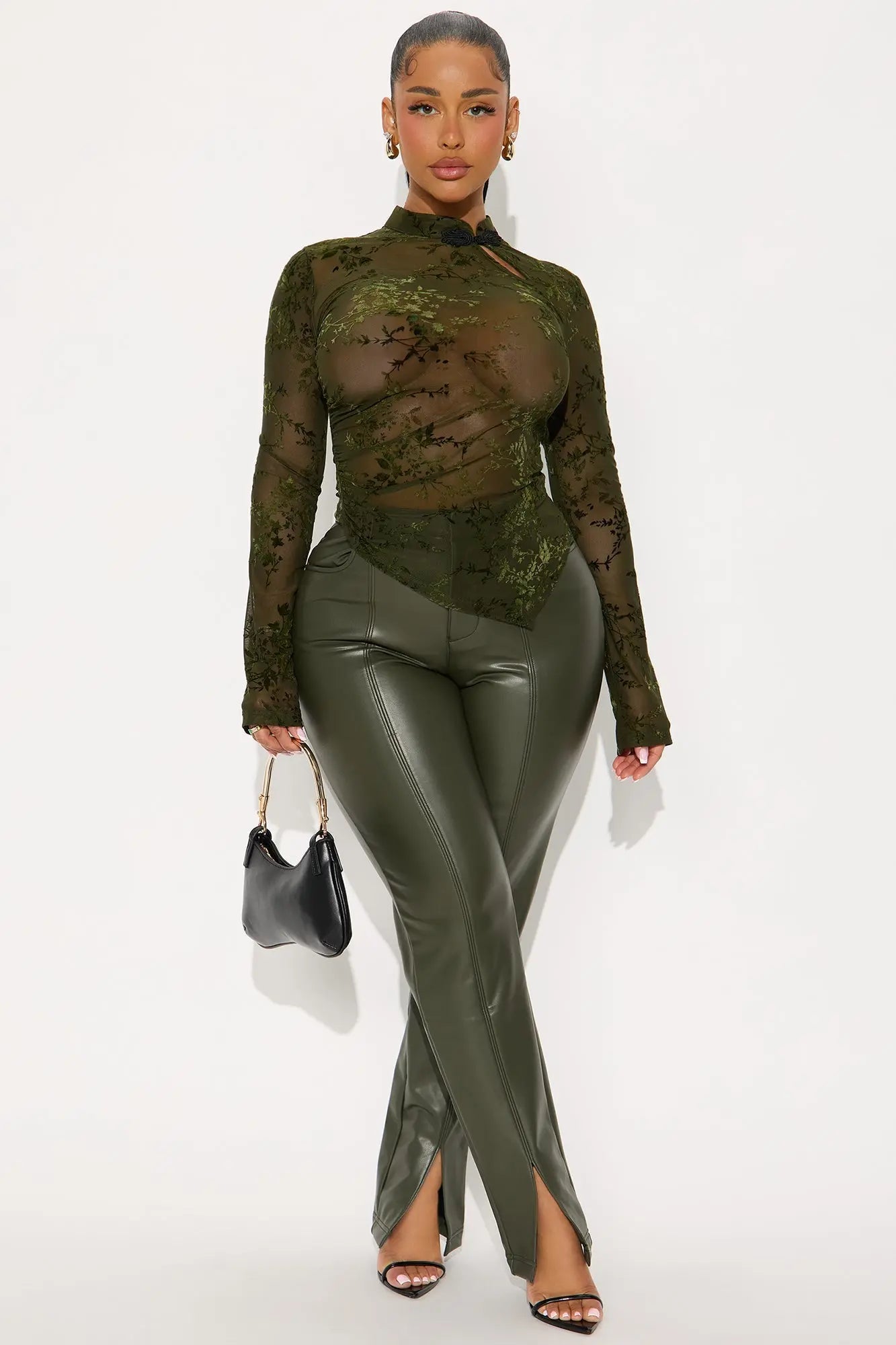 Mackenzie Faux Leather Pant - Military Green