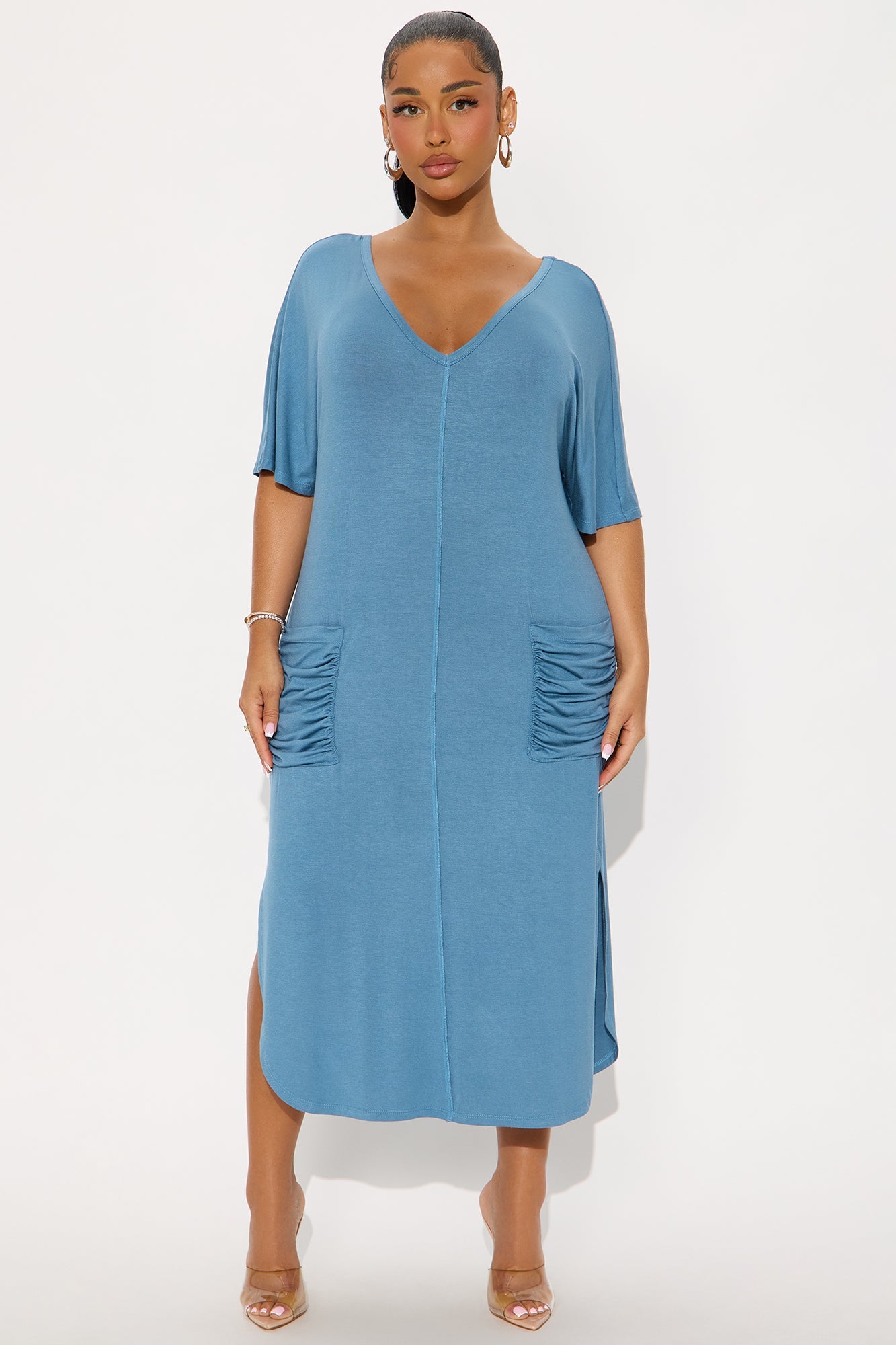 Staying In TShirt Midi Dress - Blue
