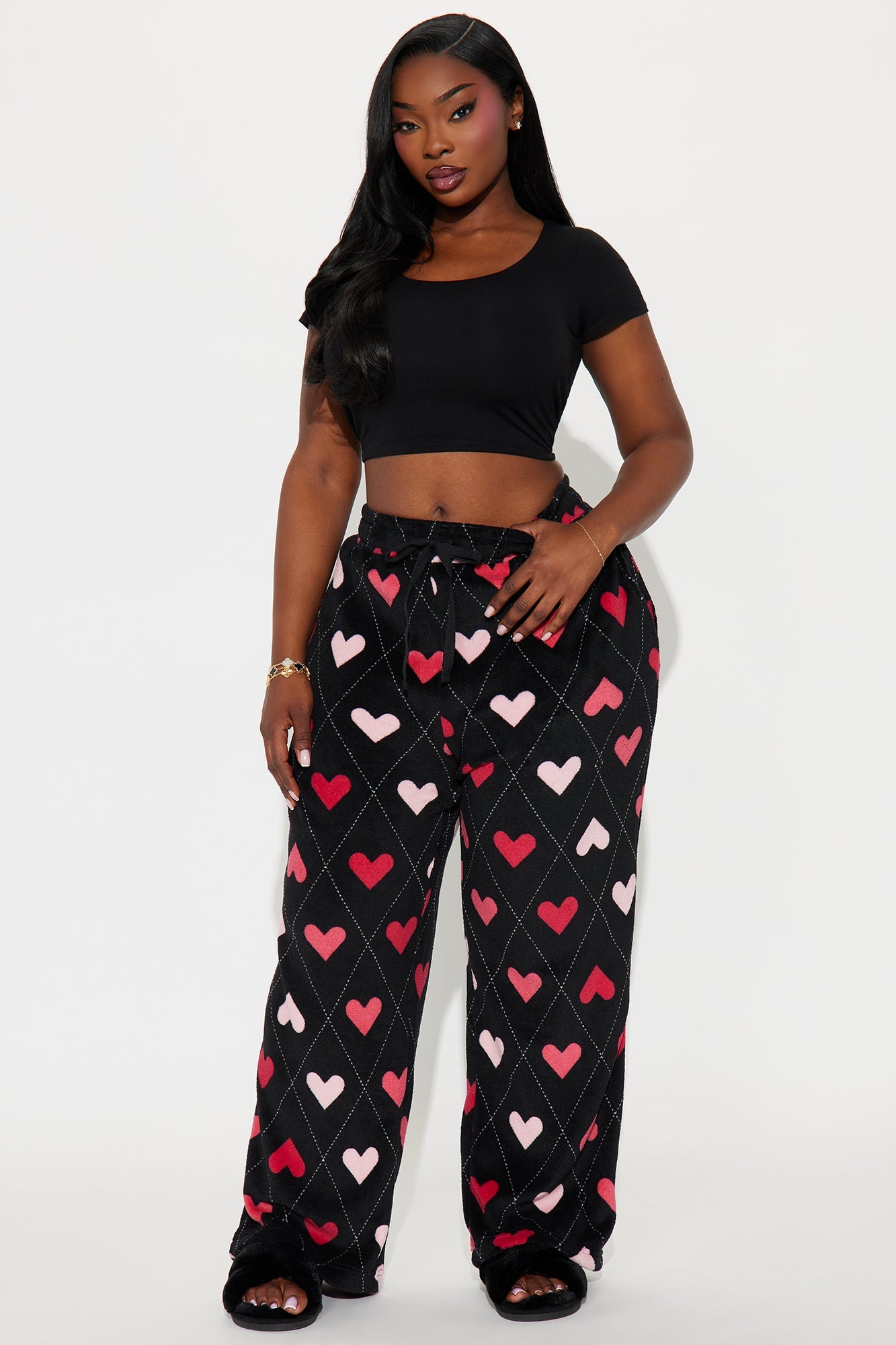 Love Story Plush PJ Pants - Black/Pink