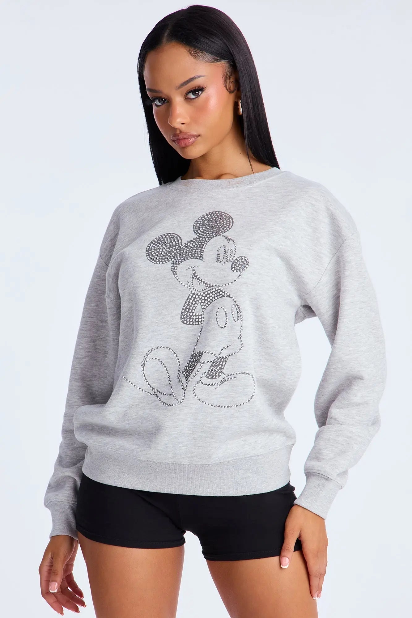 Mickey Mouse Rhinestone Crew Neck Sweatshirt - Heather Grey