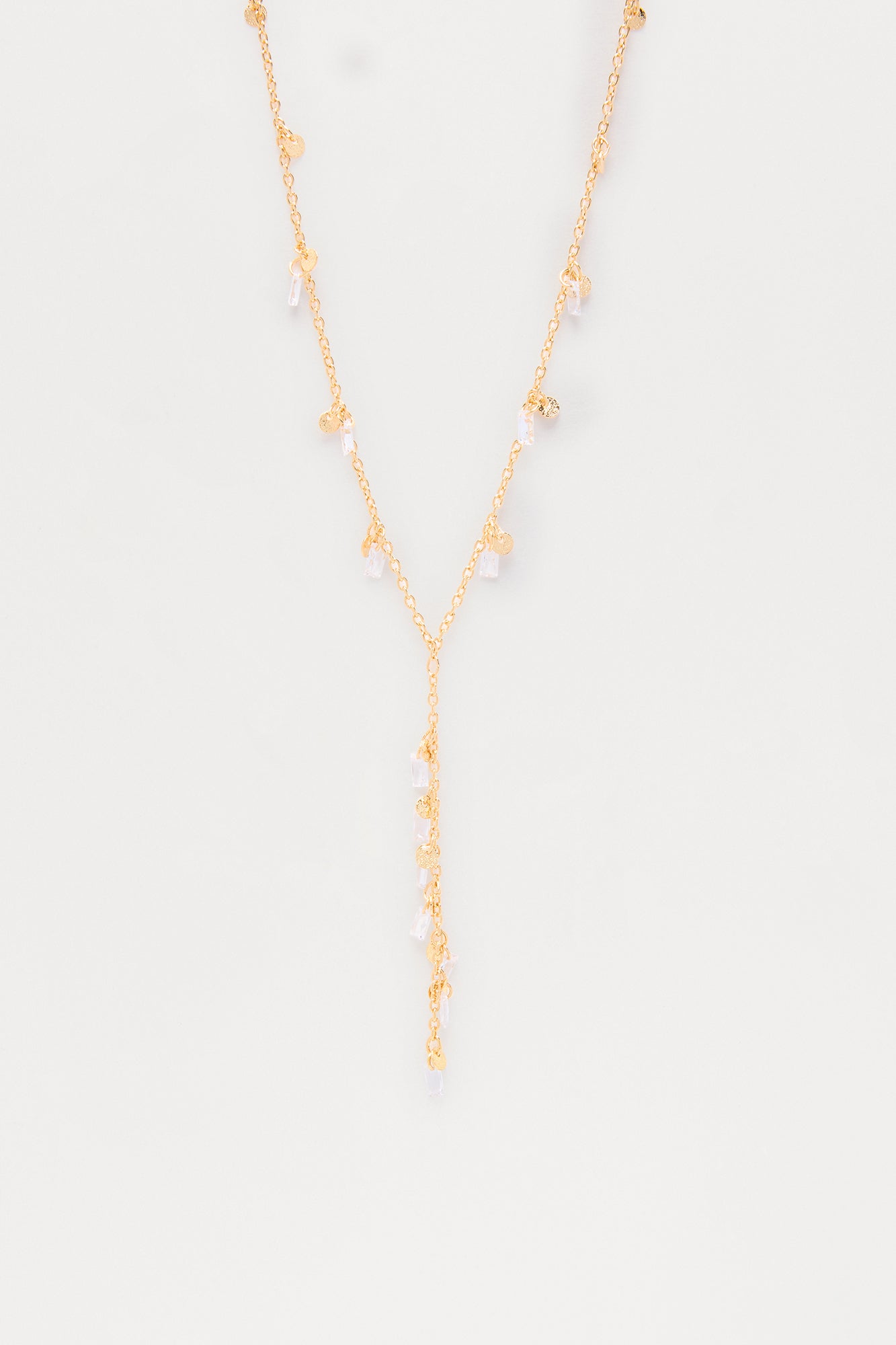 Cindy Rhinestone Lariat Necklace - Gold