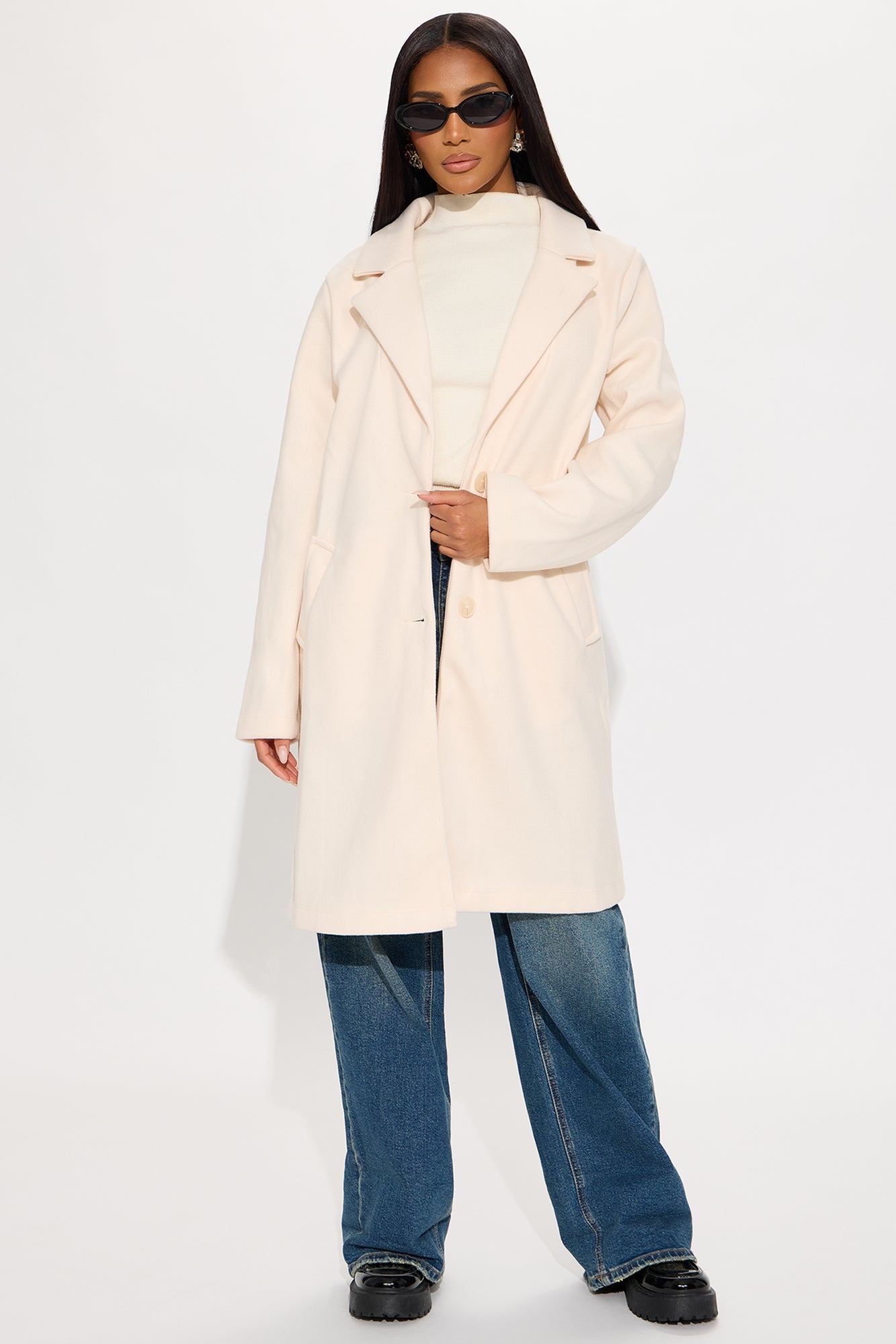 Hit The Town Button Up Coat - Cream