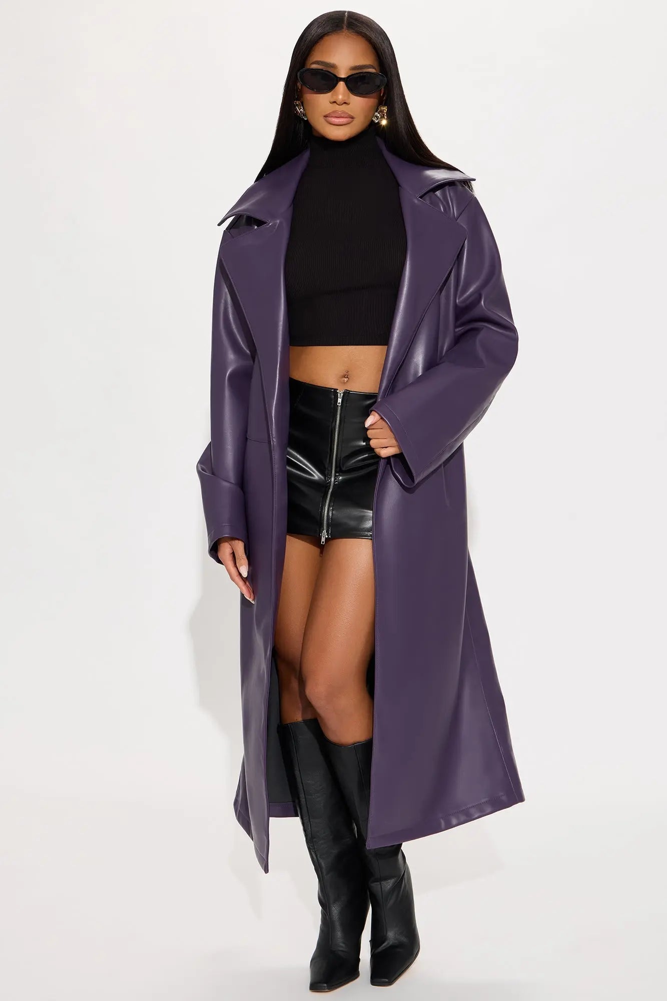 Undercover Lover Faux Leather Coat - Plum