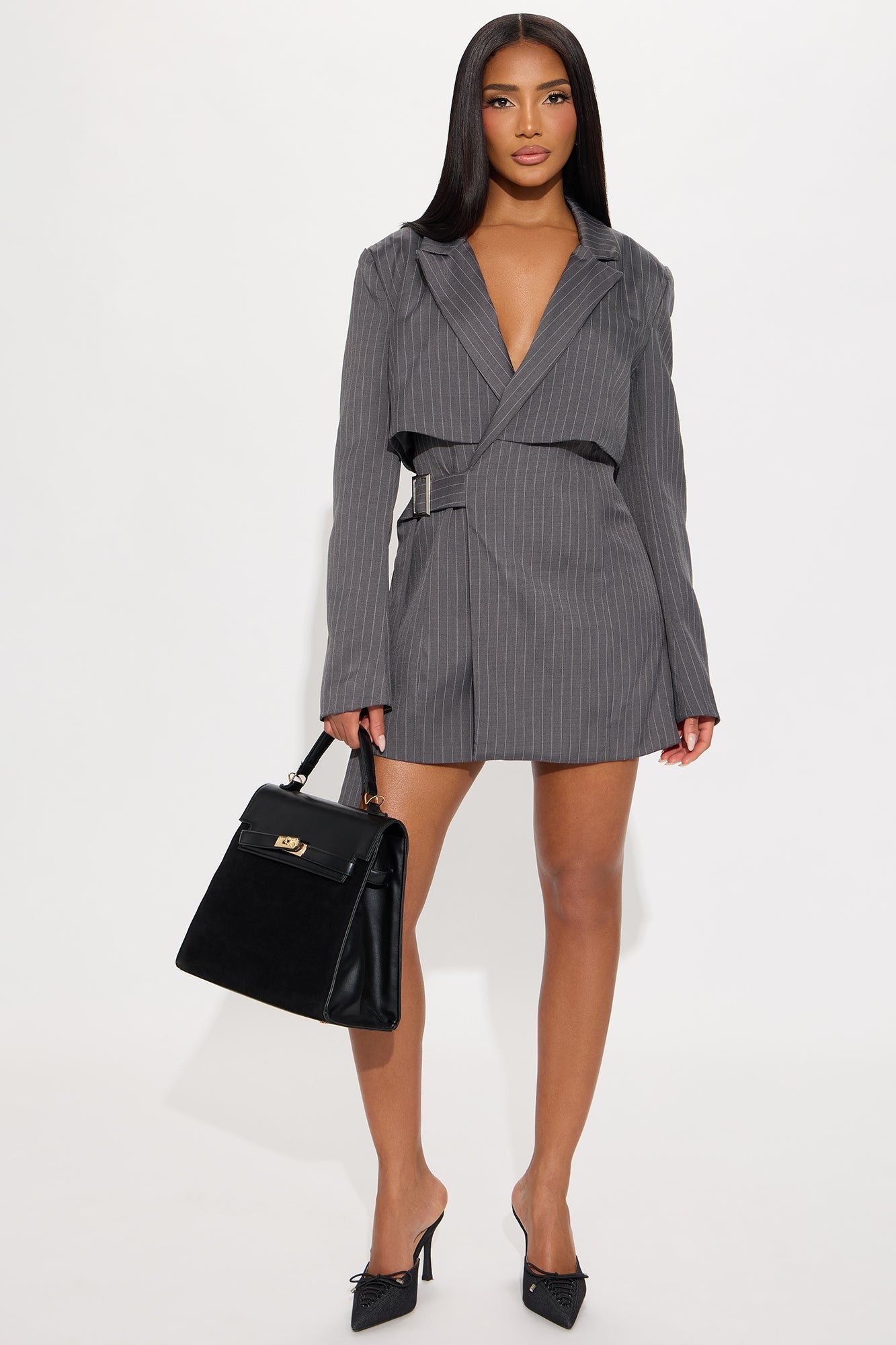 Bianca Pinstripe Blazer Mini Dress - Charcoal/combo