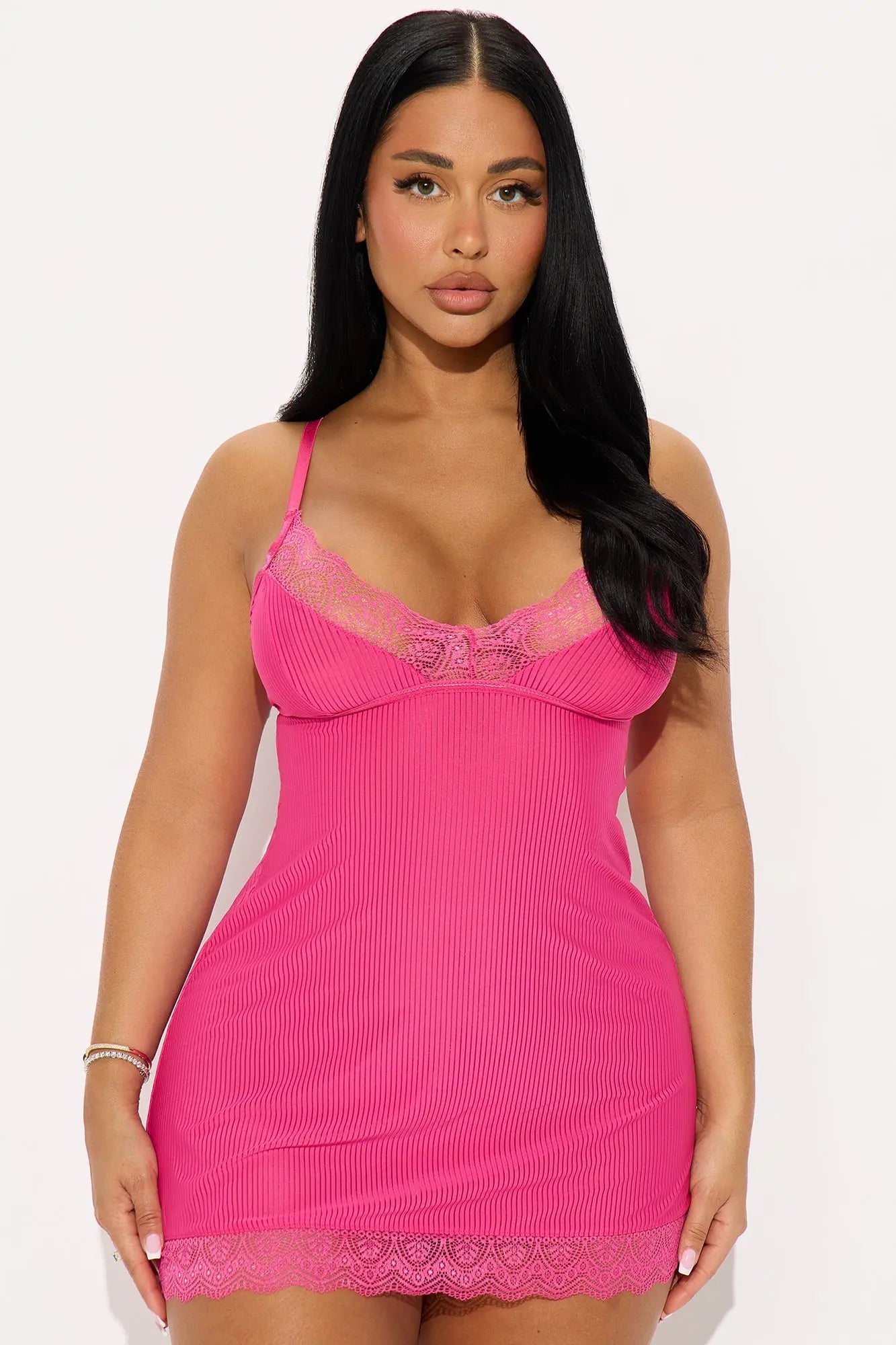 Never Ever Ribbed Babydoll - Fuchsia