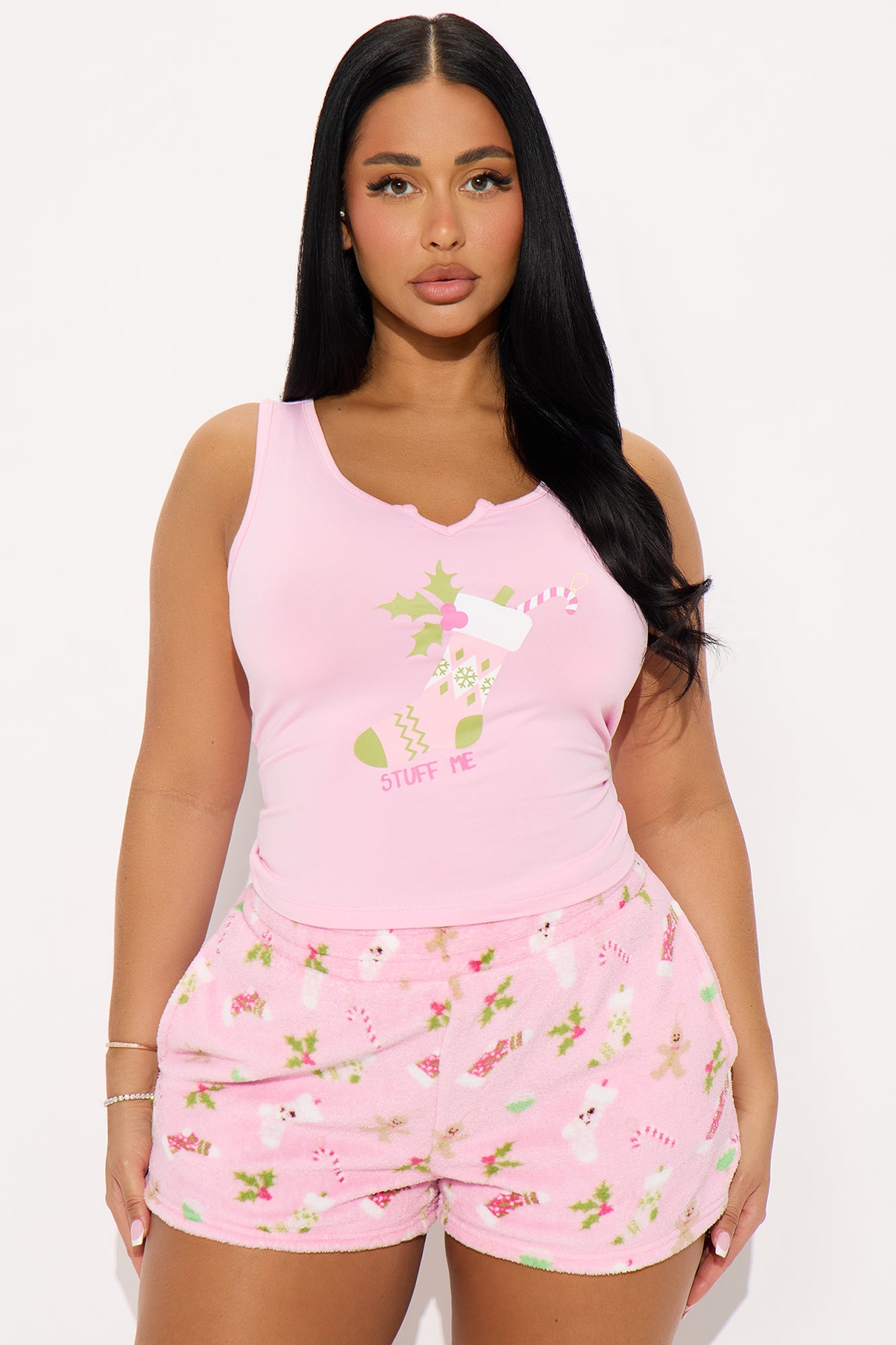 Stuff Me Stocking Tank Plush PJ Short Set - Pink