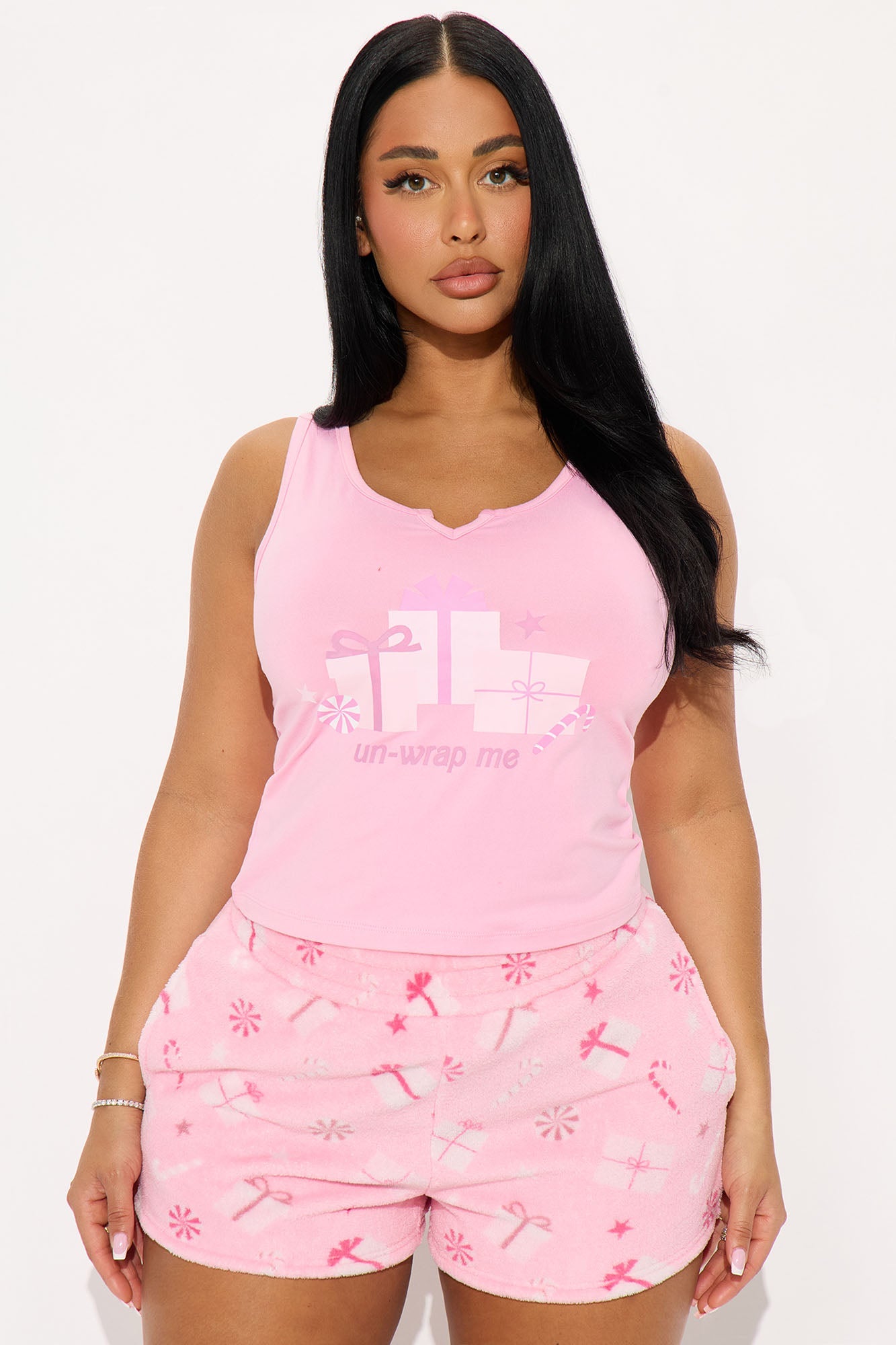 Unwrap Me Tank Plush PJ Short Set - Pink